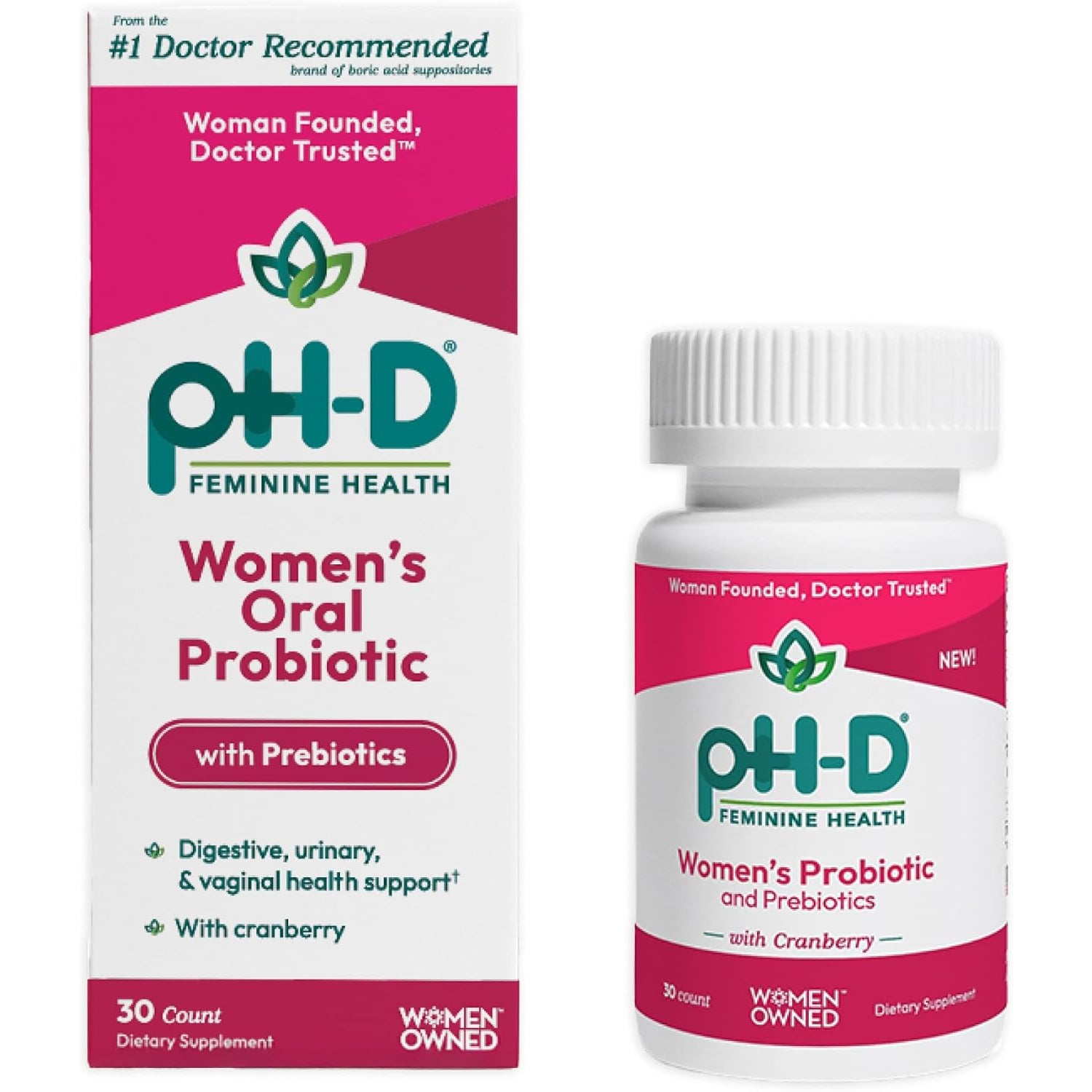 Ph-D Feminine Health Support - Women'S Health Probiotic with Prebiotic Blend, Cranberry Fruit Extract - Oral Supplement - 30 Count