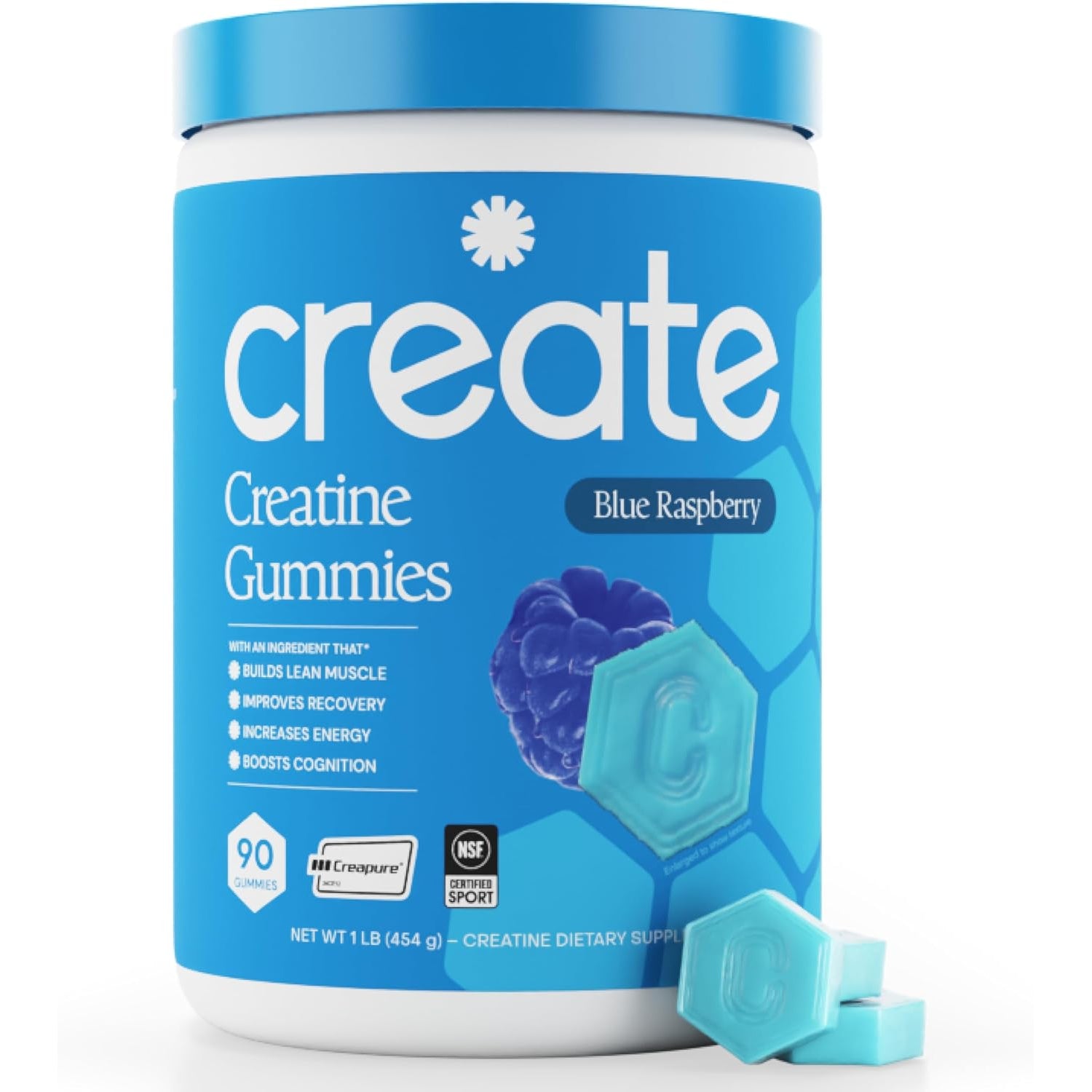 Create Creatine Monohydrate Gummies – Blue Raspberry | 1.5g Per Gummy | Vegan & Gluten-Free | Strength, Focus & Endurance for Men & Women