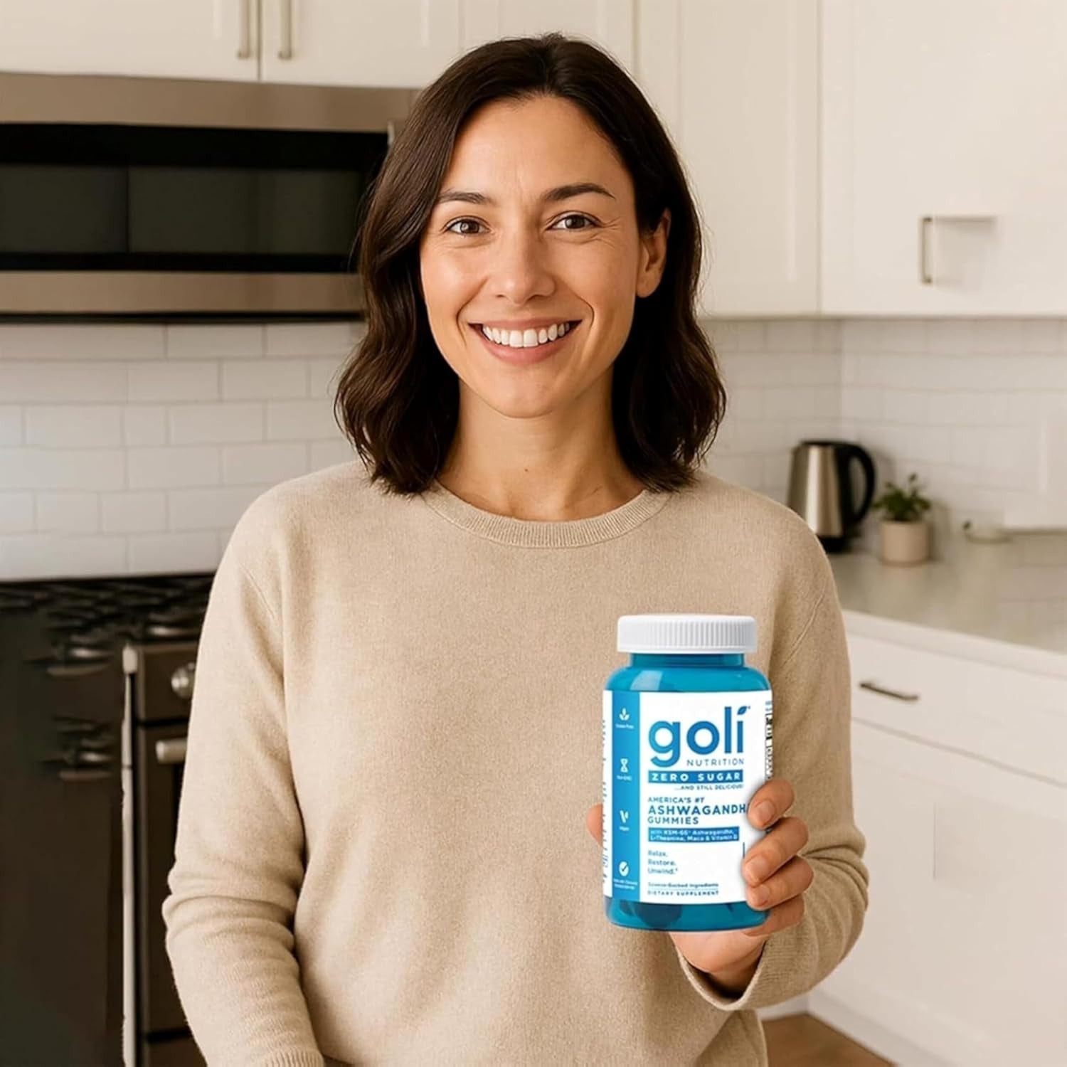 Goli Zero Sugar Ashwagandha Gummies with KSM-66, L-Theanine, Maca and Vitamin D - No Sugar Alcohols - Vegan, Keto-Friendly, Non-Gmo