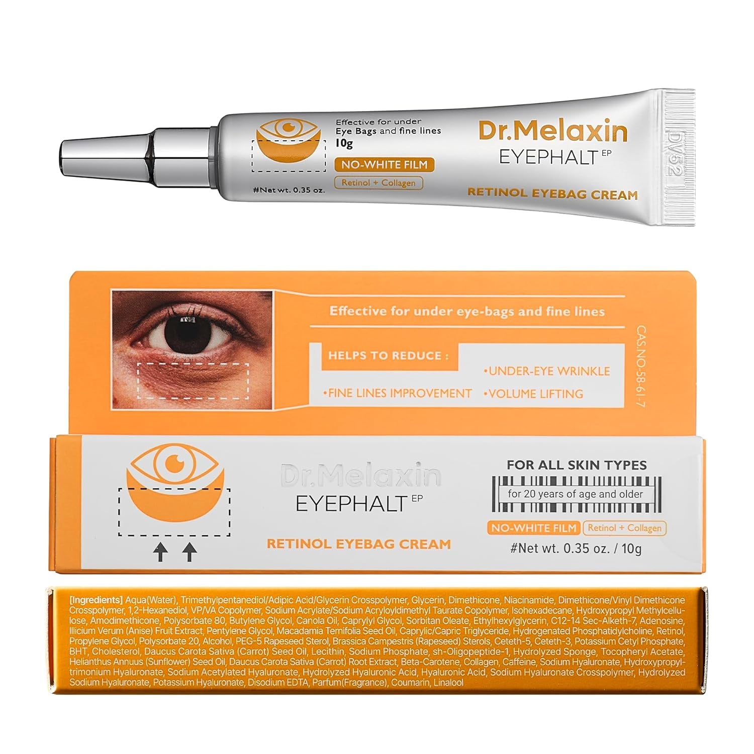 Dr.Melaxin Retinol Eye Bag Cream – EGF, Niacinamide & Ceramide for Dark Circles, Puffiness & Fine Lines | Korean Skincare