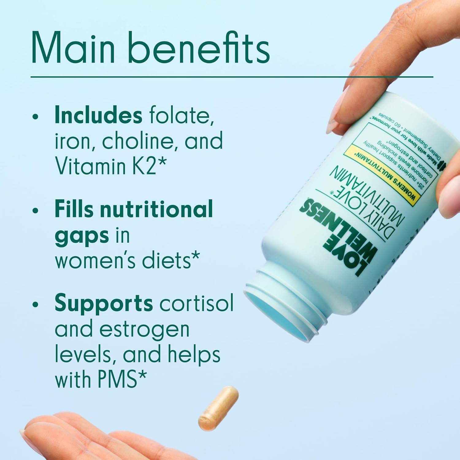 Love Wellness Daily Love Women's Multivitamin – Vitamin D, C, Iron, Biotin & Magnesium for Energy, Immune Health & PMS Support | 30-Day Supply