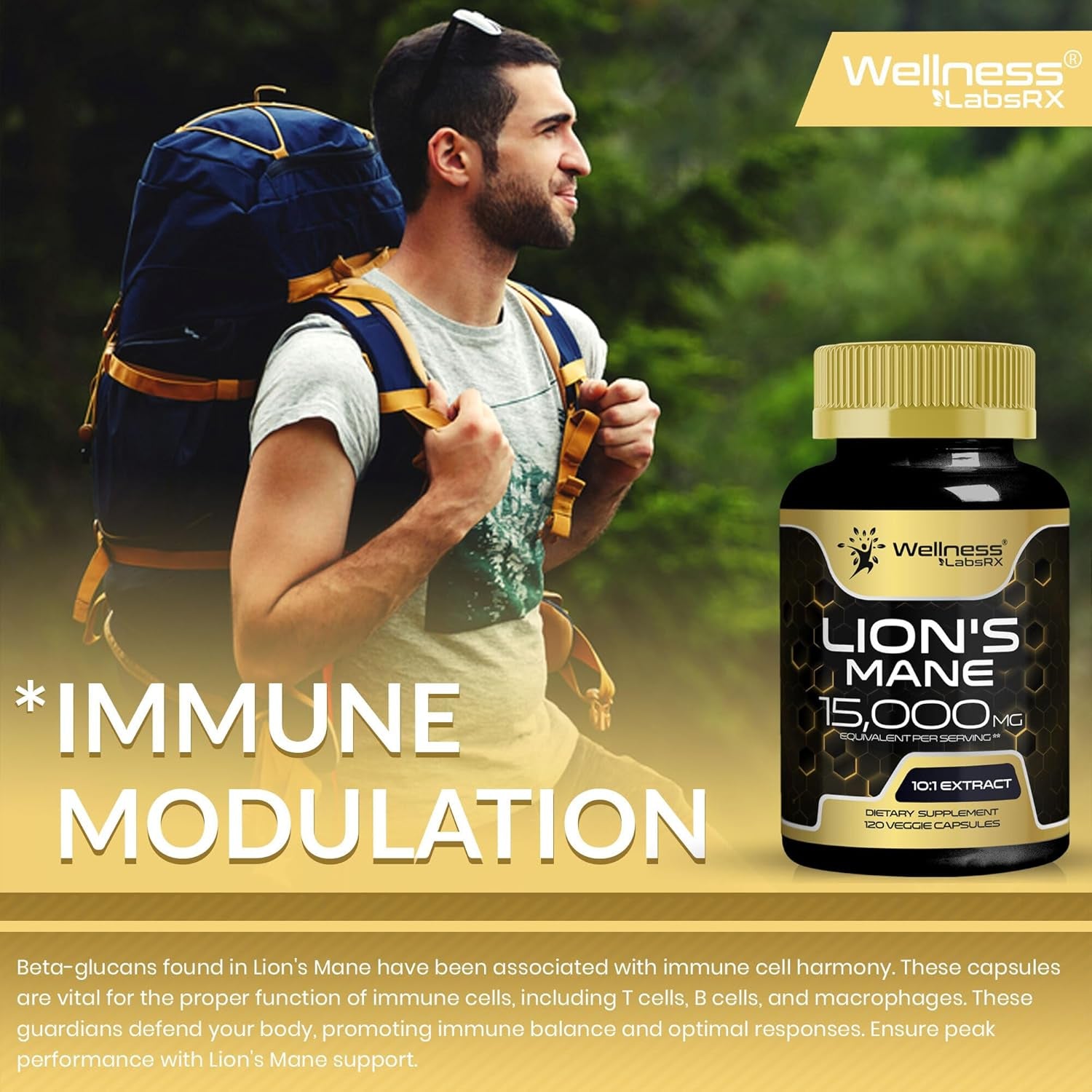 Lions Mane Supplement Capsules - 120 Count - Mushroom Supplement, Brain Supplements for Memory and Focus, Lion'S Mane Mushroom Capsules Organic - Cognitive and Immune Support, Focus Supplement