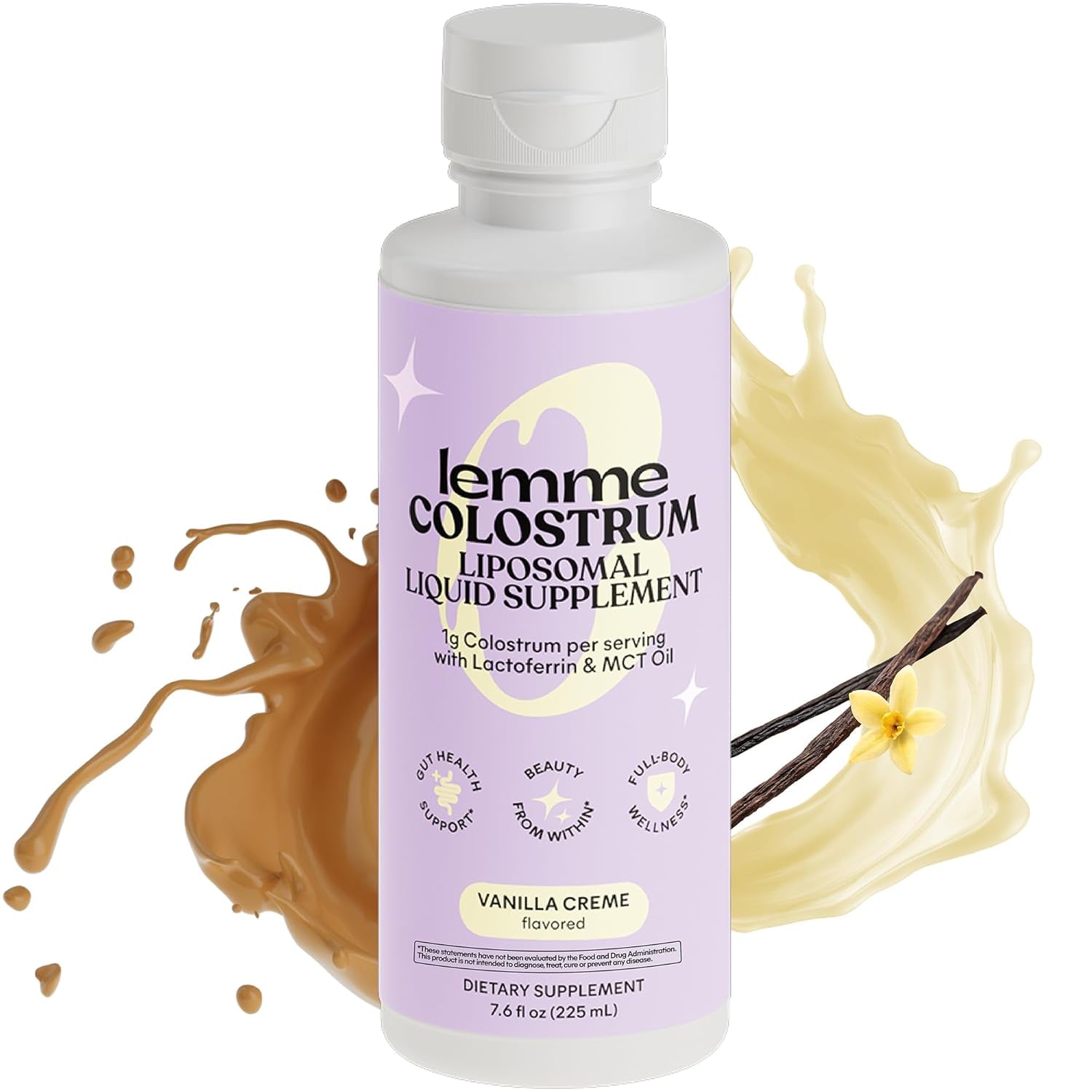 Colostrum Coffee Creamer for Gut, Skin, Hair & Healthy Aging, Sugar Free Liposomal & Grass Fed 1G Colostrum W/Lactoferrin, MCT Oil, Immunoglobulins, Vanilla Creme Flavored