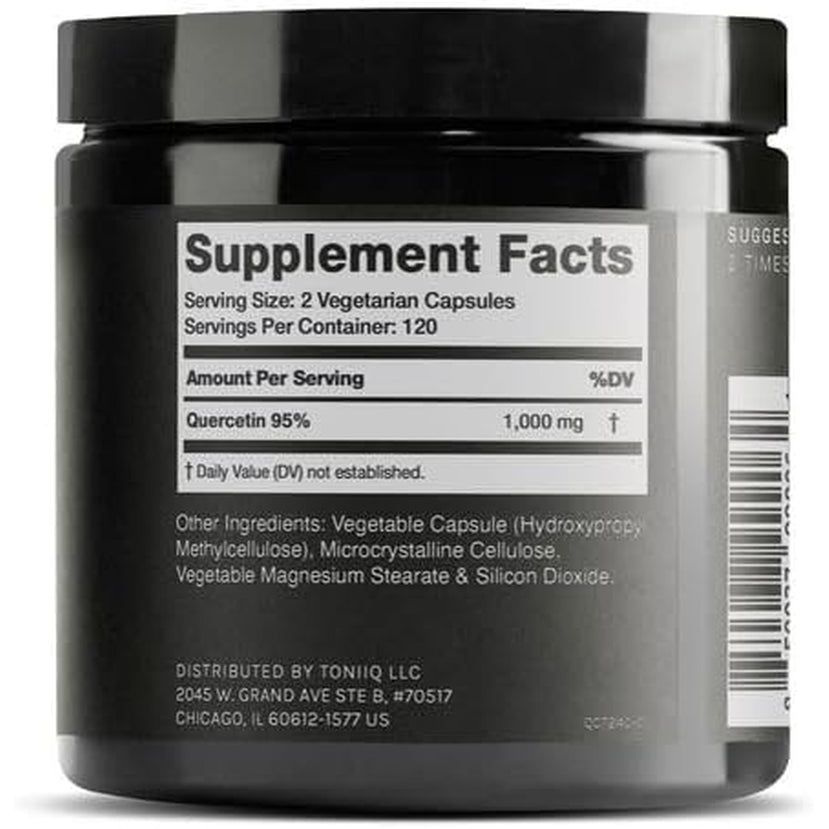 Toniiq Ultra High Purity Quercetin Capsules - 95%+ Highly Purified and Bioavailable - 1000Mg per Serving - 240 Capsules Quercetin Supplement