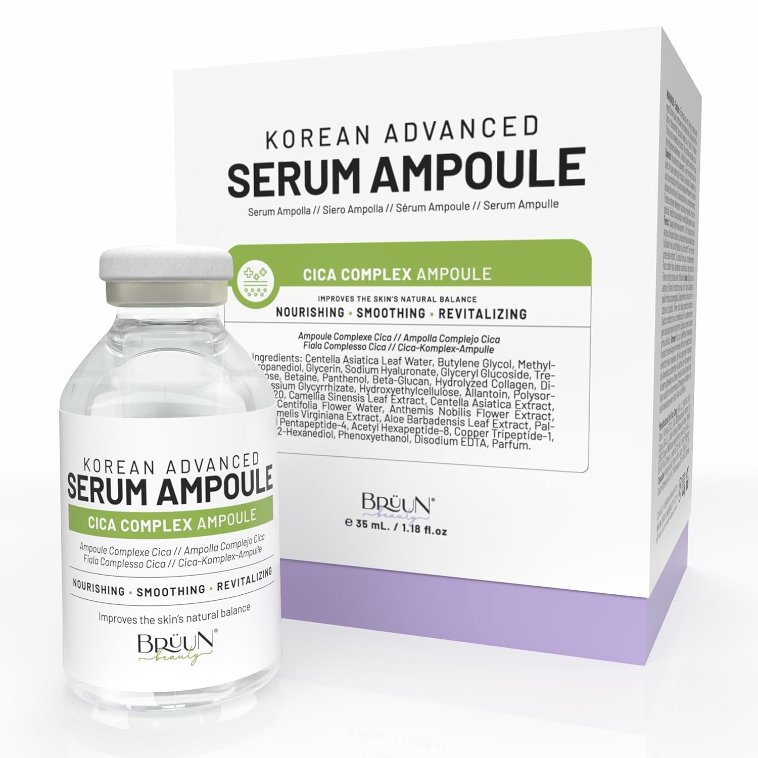 BRÜUN CICA Revival Complex Serum Ampoule – 35ml | Centella Asiatica Micro-Needling Korean Booster for Face & Body | Use With or Without Derma Pen