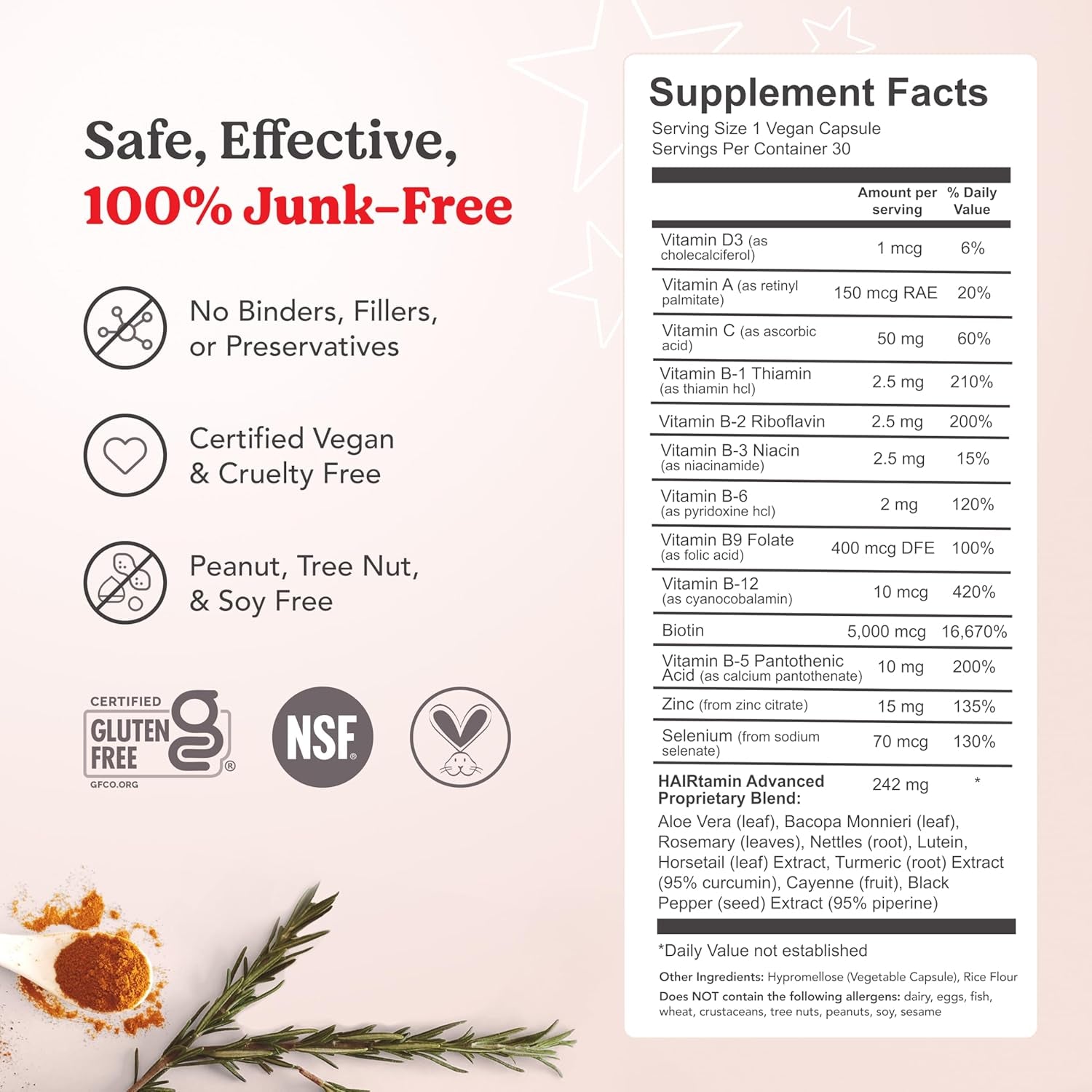 HAIRtamin Advanced Formula Hair Vitamins – 30 Capsules | Stronger, Thicker-Looking Hair for Women & Men
