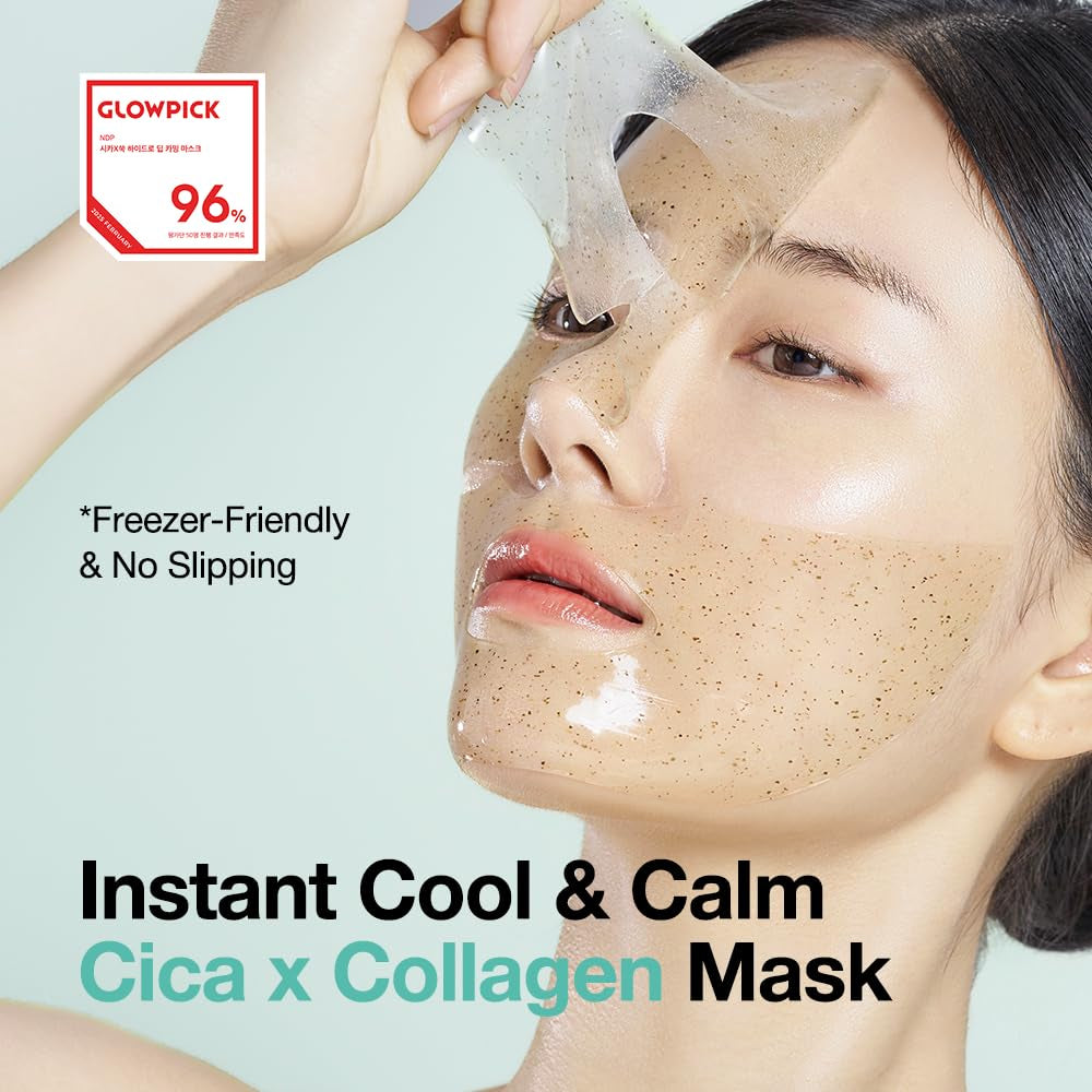 NDP Collagen Cica Cooling Hydrogel Face Mask, Soothing Ice Mask for Depuffing, Puffiness, Sunburn, after Sun & Microneedling, Vegan Collagen & Centella, Korean Skincare (4 Sheets)