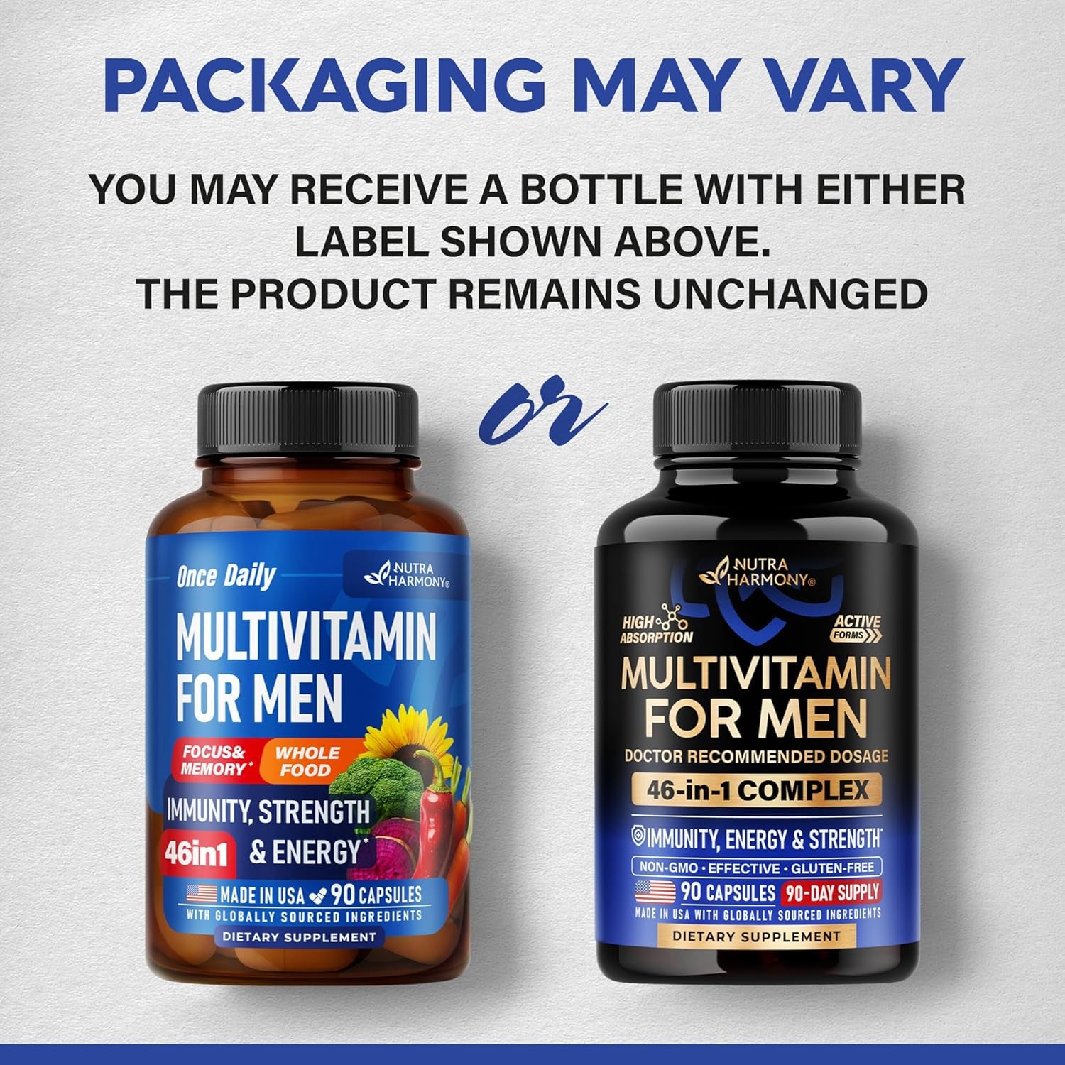 NUTRAHARMONY Men's Daily Multivitamin — 90 Capsules | B-Complex, Energy & Immune Support | Bioavailable Formula | Vegan