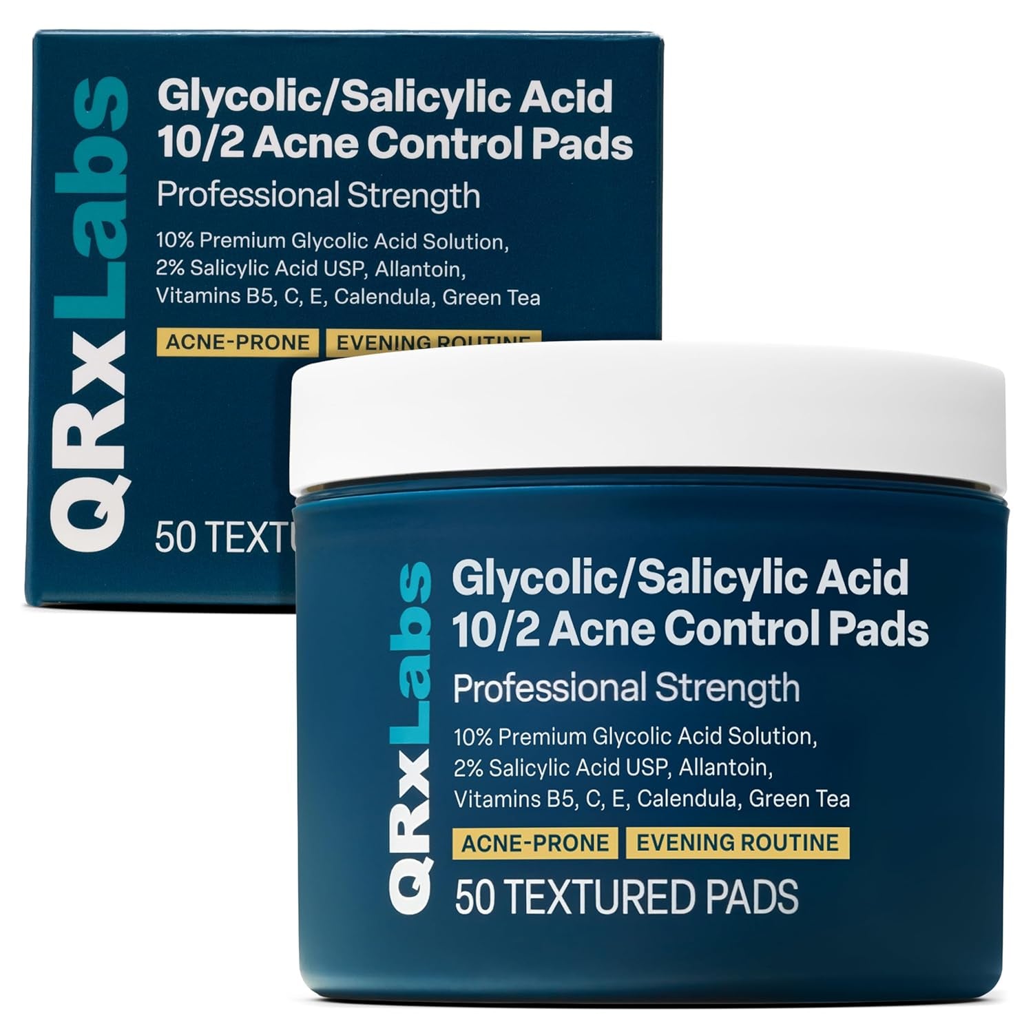 QRxLabs Salicylic and Glycolic Acid Pads, 50 pad jar