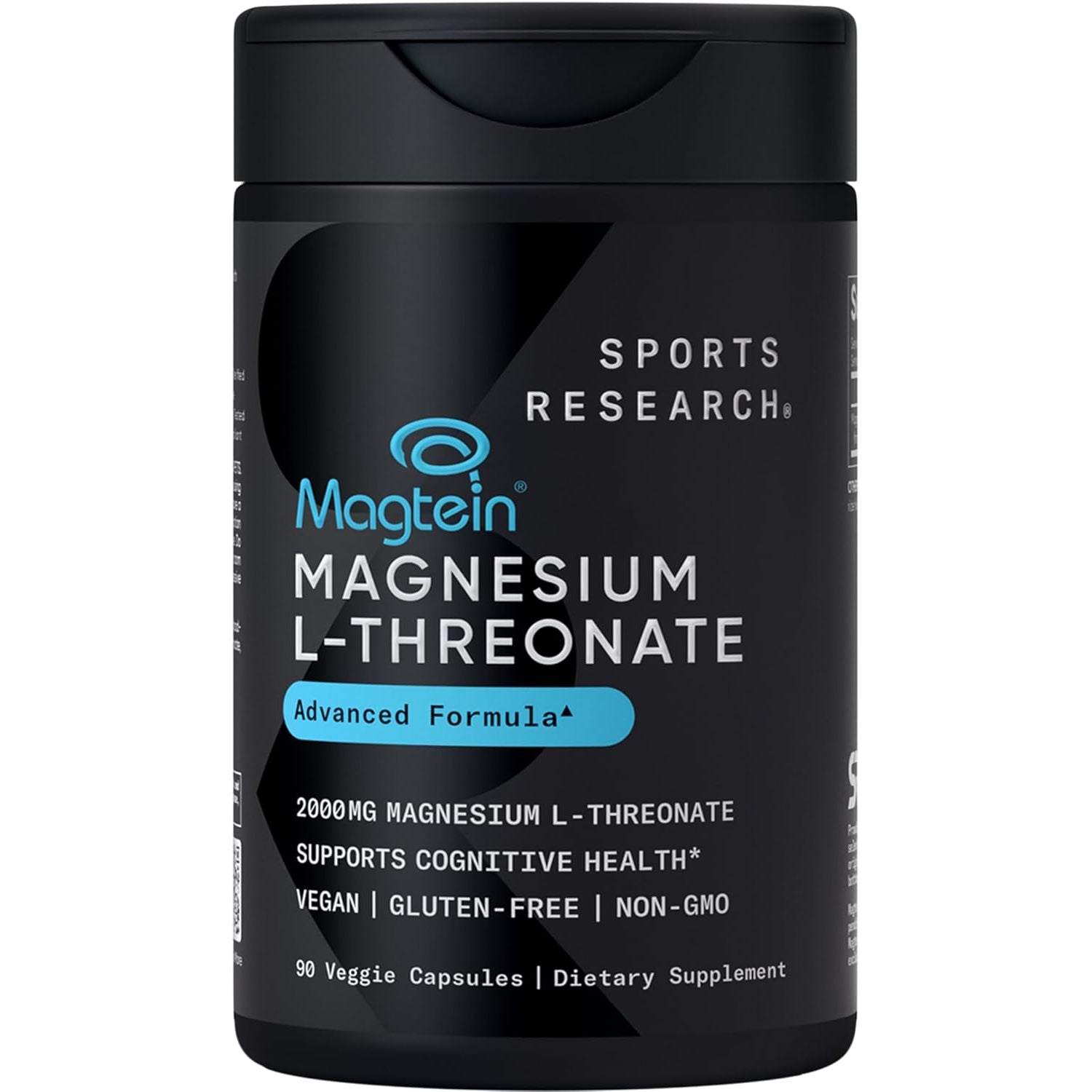 Sports Research® Magnesium L-Threonate Capsules 2000Mg - High-Absorption Magtein® for Enhanced Brain Health, Memory, Focus & Restful Sleep Support - Vegan · Non-Gmo · Gluten Free - 90 Count