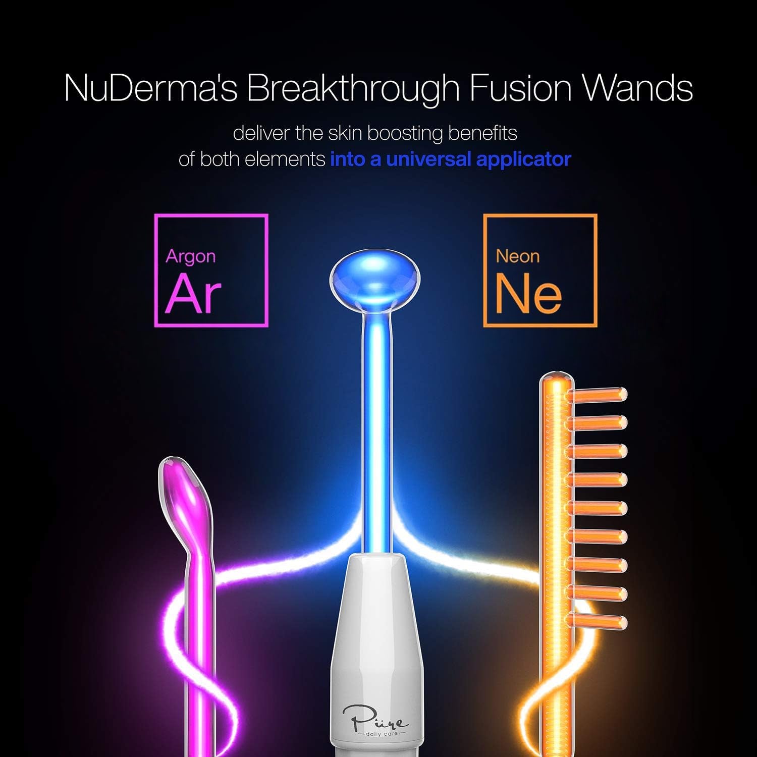 NuDerma Clinical Skin Therapy Wand – Neon & Argon High Frequency Device for Anti-Ageing, Skin Tightening & Clarifying | 6 Wand Attachments