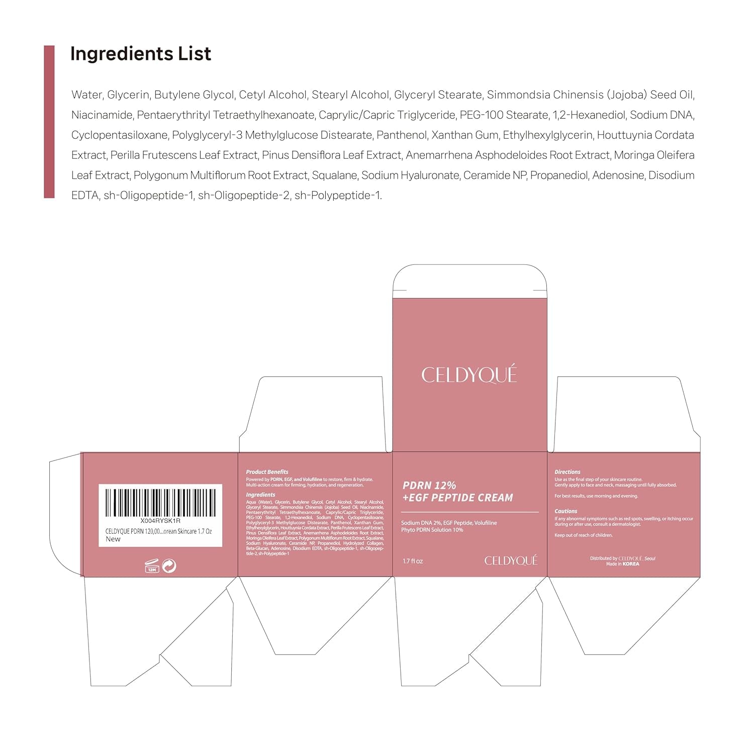 CELDYQUE PDRN 120,000ppm EGF Peptide Cream – Volufiline, Salmon DNA & Niacinamide Post-Microneedling Aftercare | Anti-Ageing | 50ml