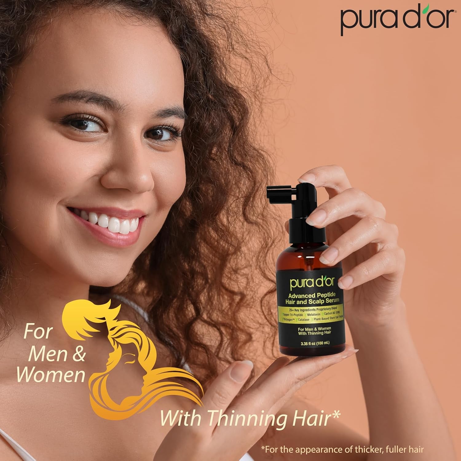 PURA D'OR Advanced Hair & Scalp Serum – Copper Peptides, Caffeine & Botanicals for Thicker, Fuller Hair | 100ml