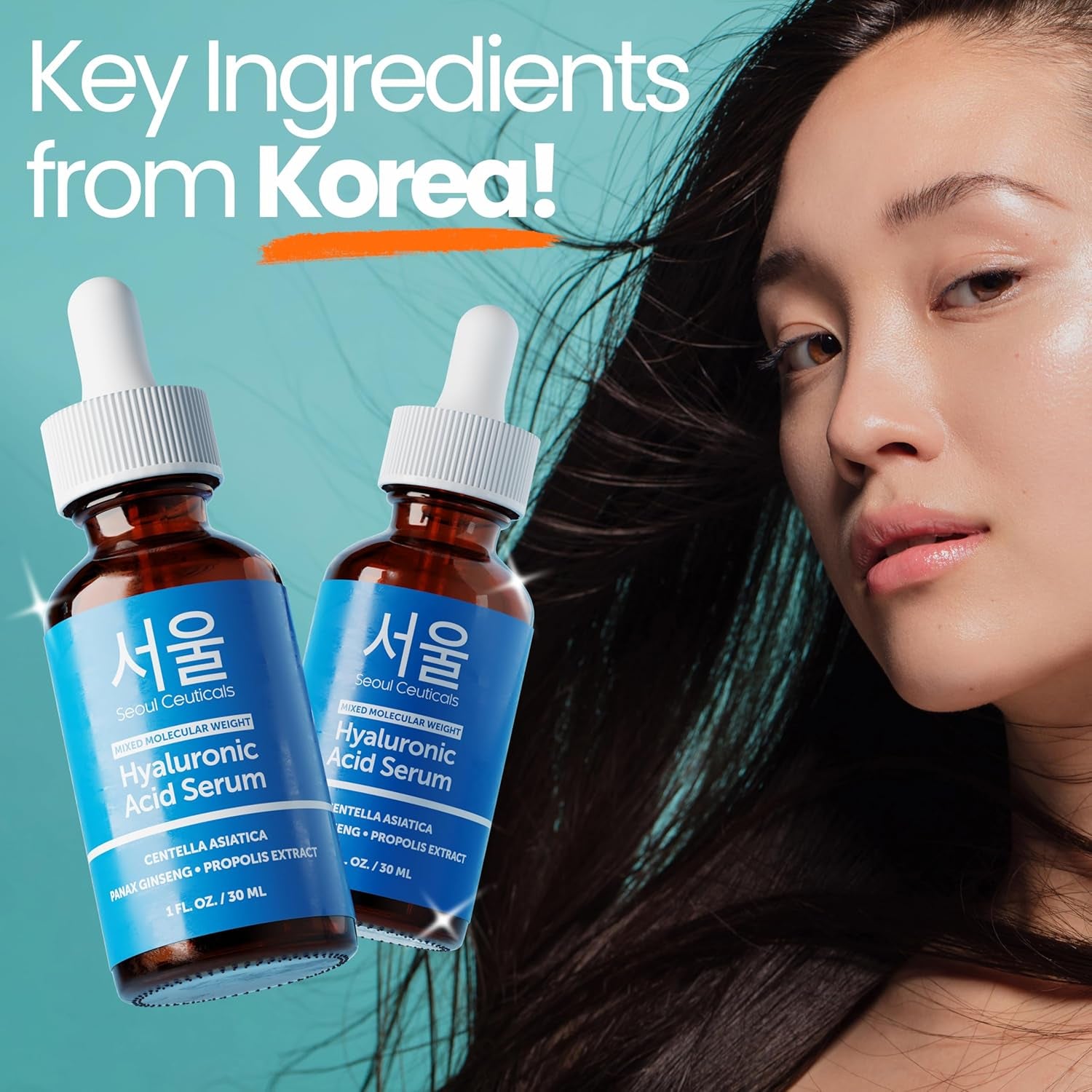 SeoulCeuticals Korean Hyaluronic Acid Serum – Dual Molecular Weight HA, Centella & Propolis for Deep Hydration | 30ml | K-Beauty