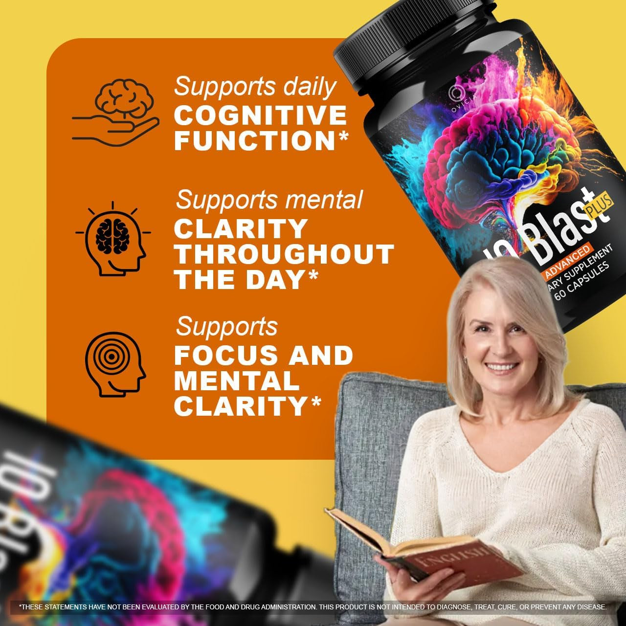 IQ Blast plus - Iqblast plus Capsules Support Advanced Formula Reviews, Iqblastplus Pills Natural Ingredients Memory Support Daily Vitamins for Health and Wellness, 60 Capsules for 1 Month