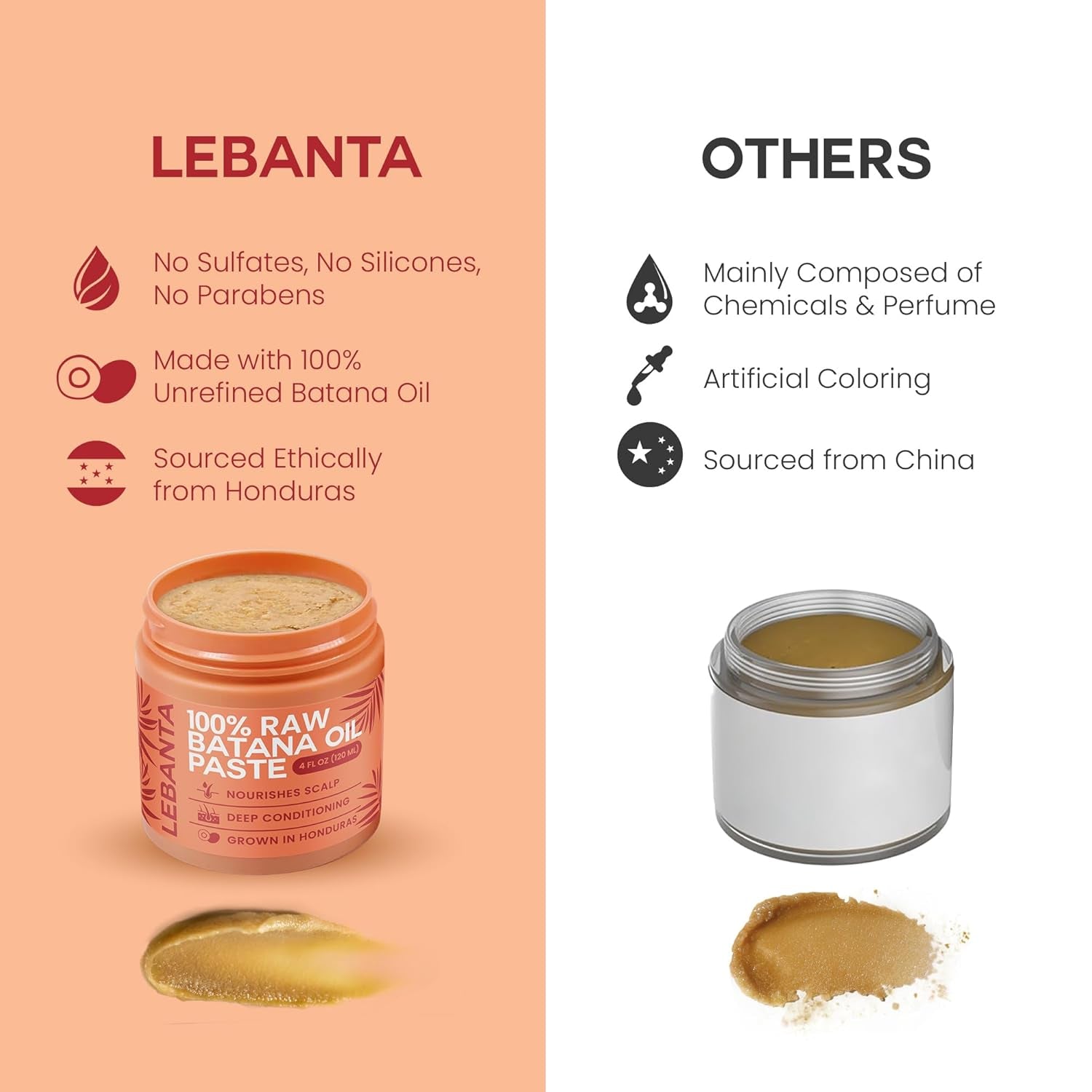 Lebanta Raw Batana Oil for Hair Growth - 100% Pure, Organic 4Oz Batana from Honduras for Thick and Strong Natural Hair - Dr. Sebi Unrefined Cold Pressed Cosmetic Scalp Mask Gifts for Women (1 Pack)