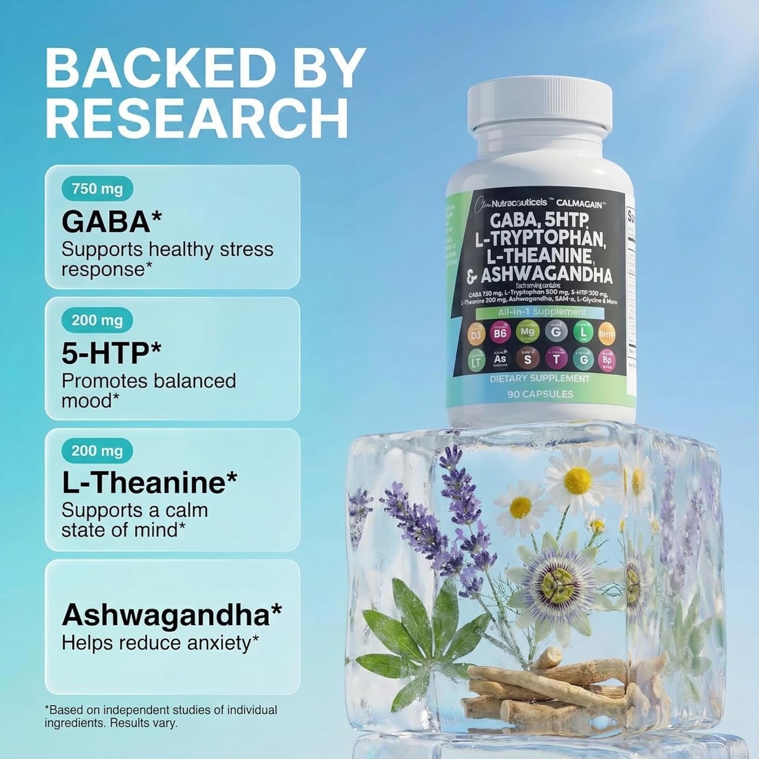 Clean Nutraceuticals CALMAGAIN All-in-One Mood & Stress Support – 60 Capsules | Calcium, Magnesium & Advanced Adaptogen Blend | Calm, Sleep & Relaxation