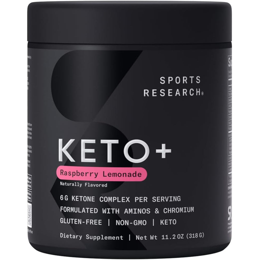 Sports Research® Keto plus Exogenous Ketones with Gobhb® - Premium Keto Powder Supporting Ketosis, Energy & Cognitive Function - Keto Certified · Vegan Friendly · 30 Servings (Raspberry Lemonade)