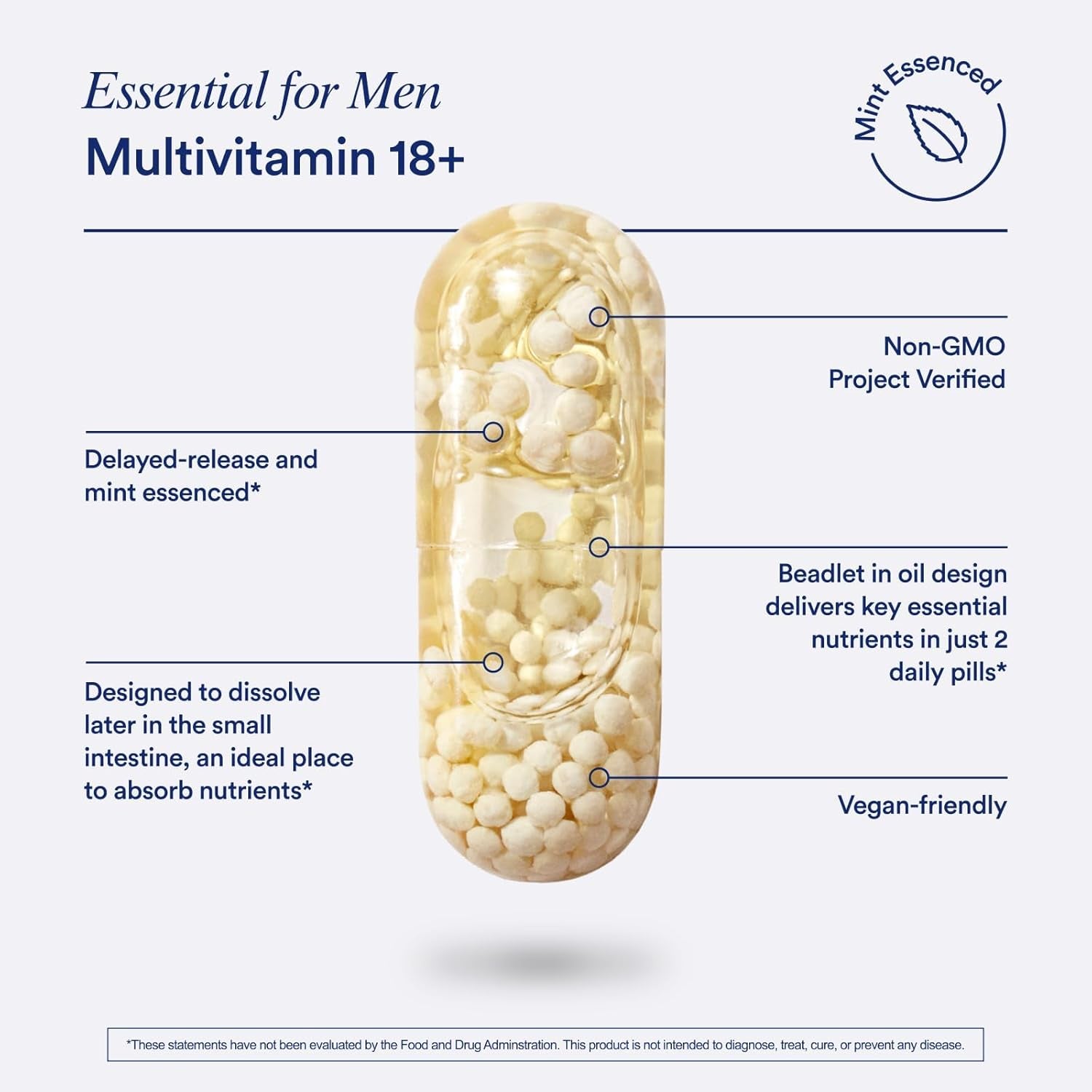Ritual Men’S 18+ Daily Multivitamin - Key Essential Vitamins and Minerals to Support Energy, Muscle, Heart, Brain Health* - Including Zinc, D3, B12, A, K2 - Vegan - Mint - 60 Capsules - 30 Servings