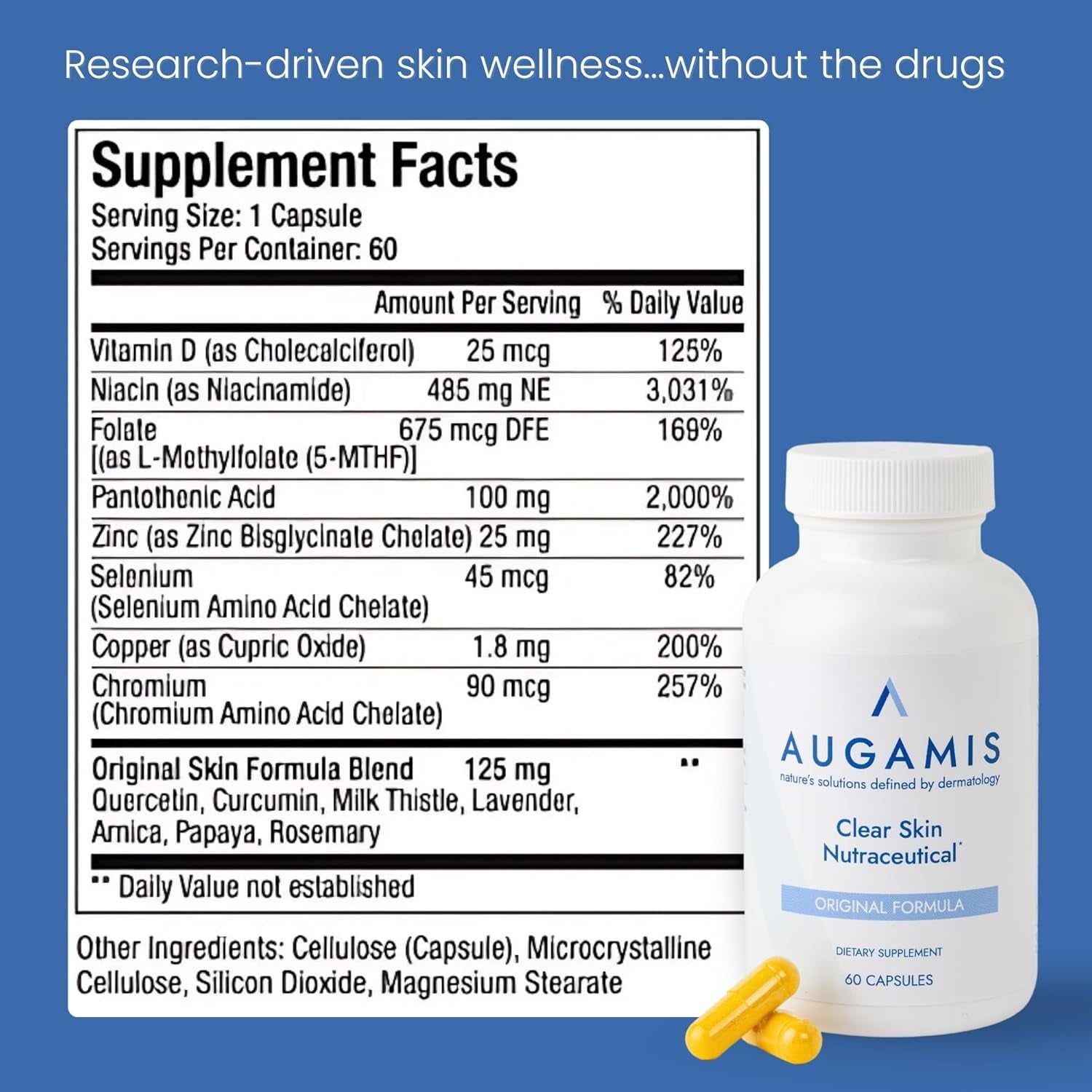 Augamis Clear Skin Nutraceutical Original Formula – 60 Capsules | DIM-Free Hormonal & Nodular Acne Support