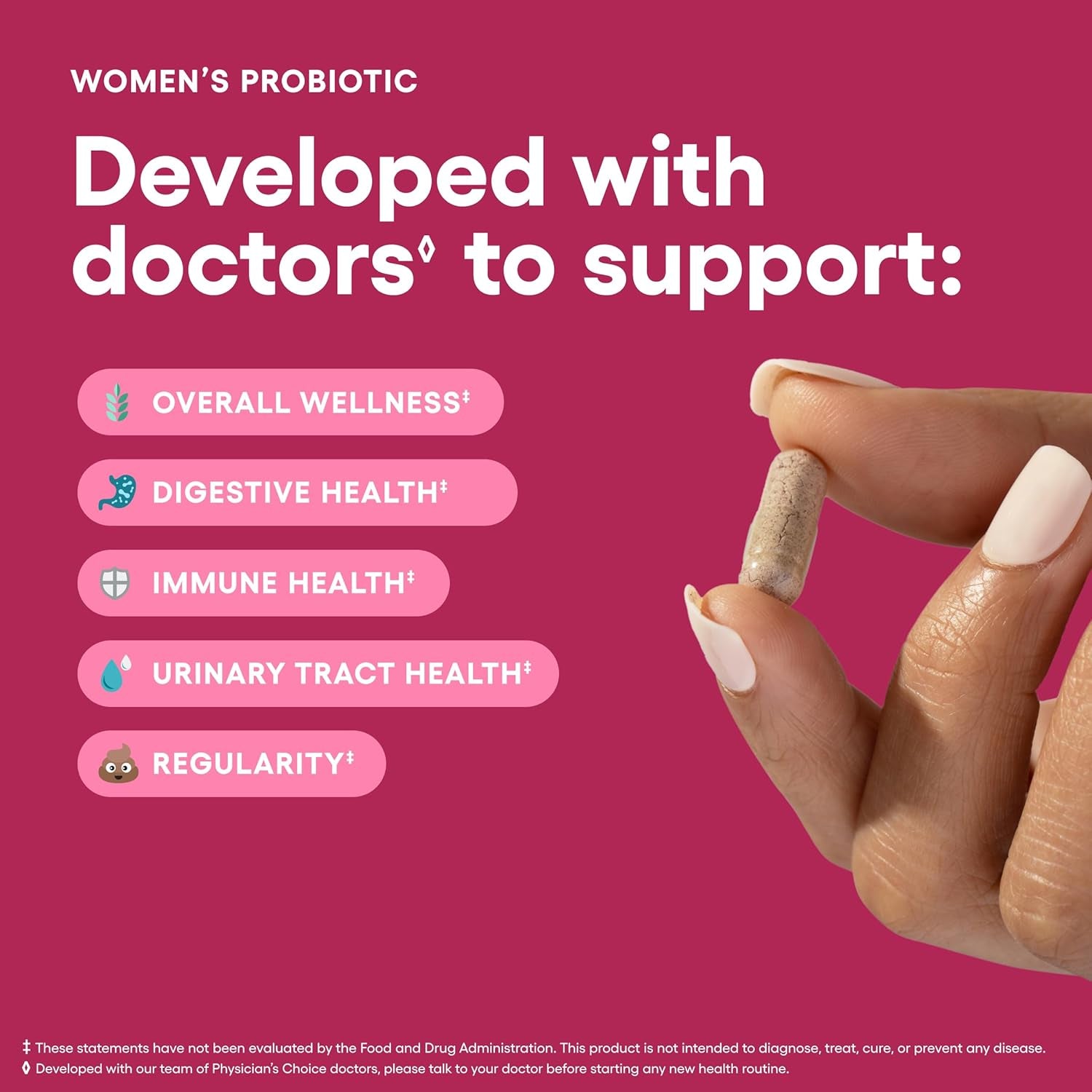 Physician's Choice Women's Probiotic – 50 Billion CFU, 6 Strains, Cranberry & Prebiotics for pH Balance & Feminine Health | 60 Capsules