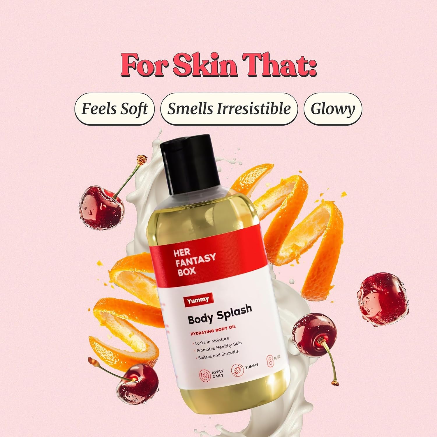 Her Fantasy Box | Body Splash Hydrating Body Oil (Yummy) - Moisturizing, Non-Greasy Formula for Soft, Smooth Skin - All-Natural, Lightweight & Nourishing
