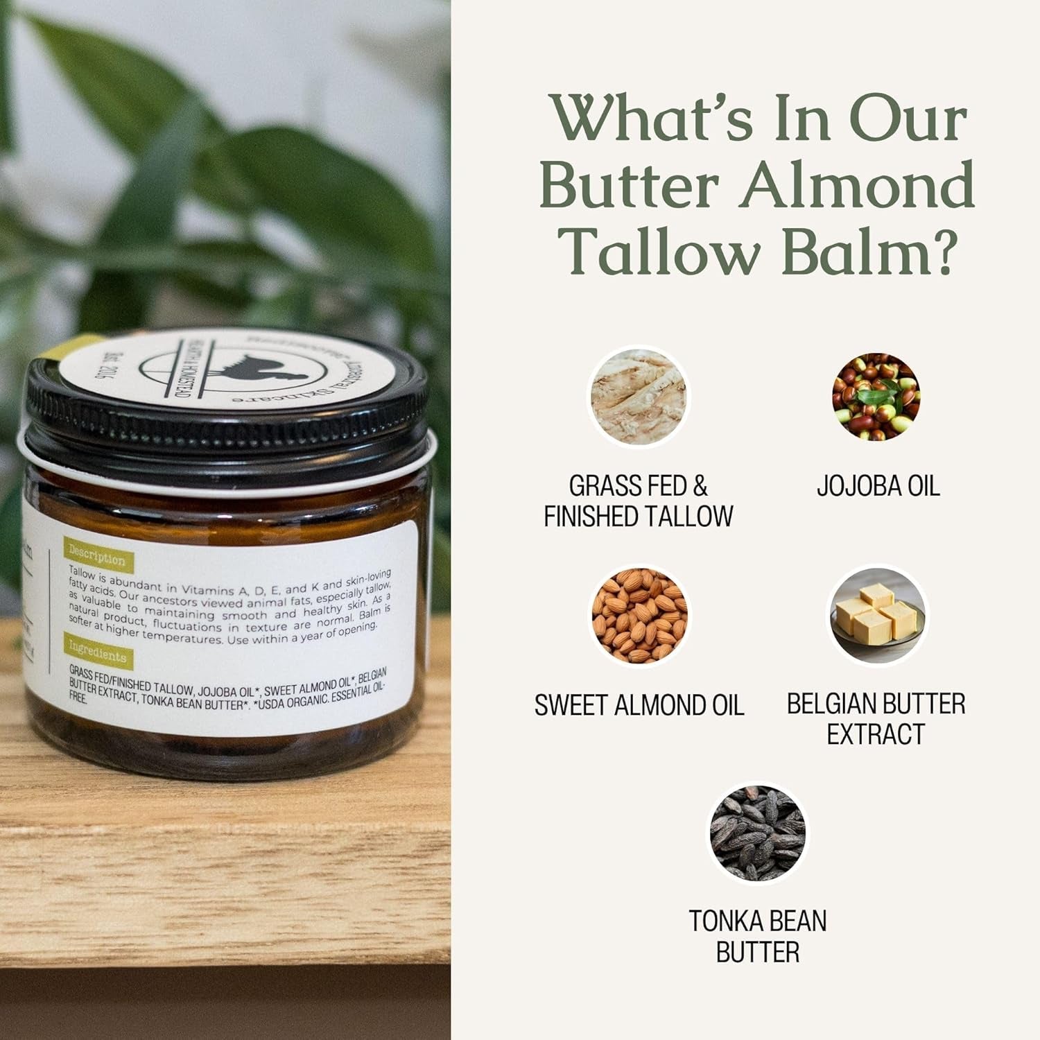 Hearth & Homestead Whipped Grass-Fed Beef Tallow Balm – 37g | 100% Grass-Fed | Organic Virgin Almond Oil | Dry Skin, Face & Body Moisturiser