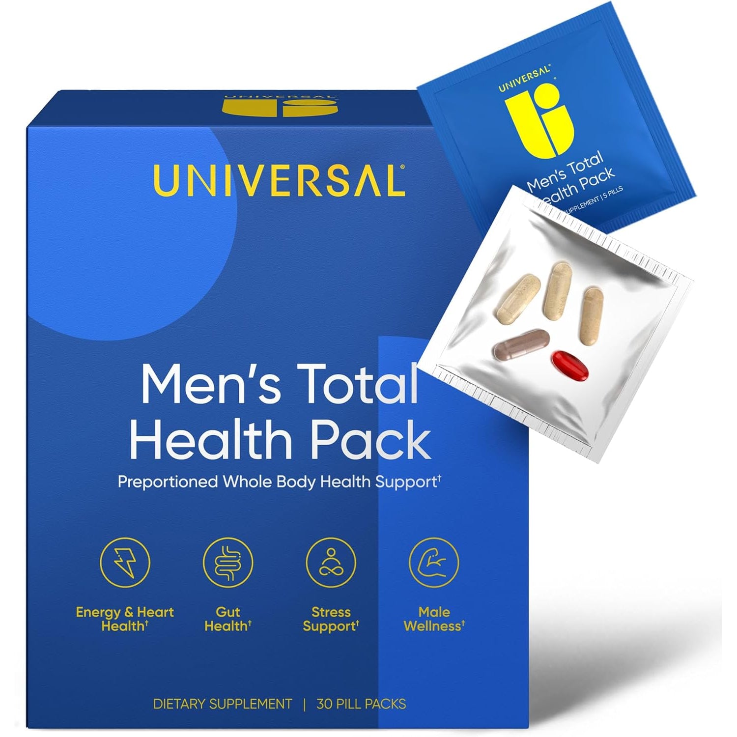 Men'S Total Health Daily Vitamin Packs - 22 Essential Minerals & Vitamins for Men, All-In-One Multivitamin Supplement for Energy, Stress Support, Heart, Gut Health with Krill Oil, Adaptogens - 30 Pack