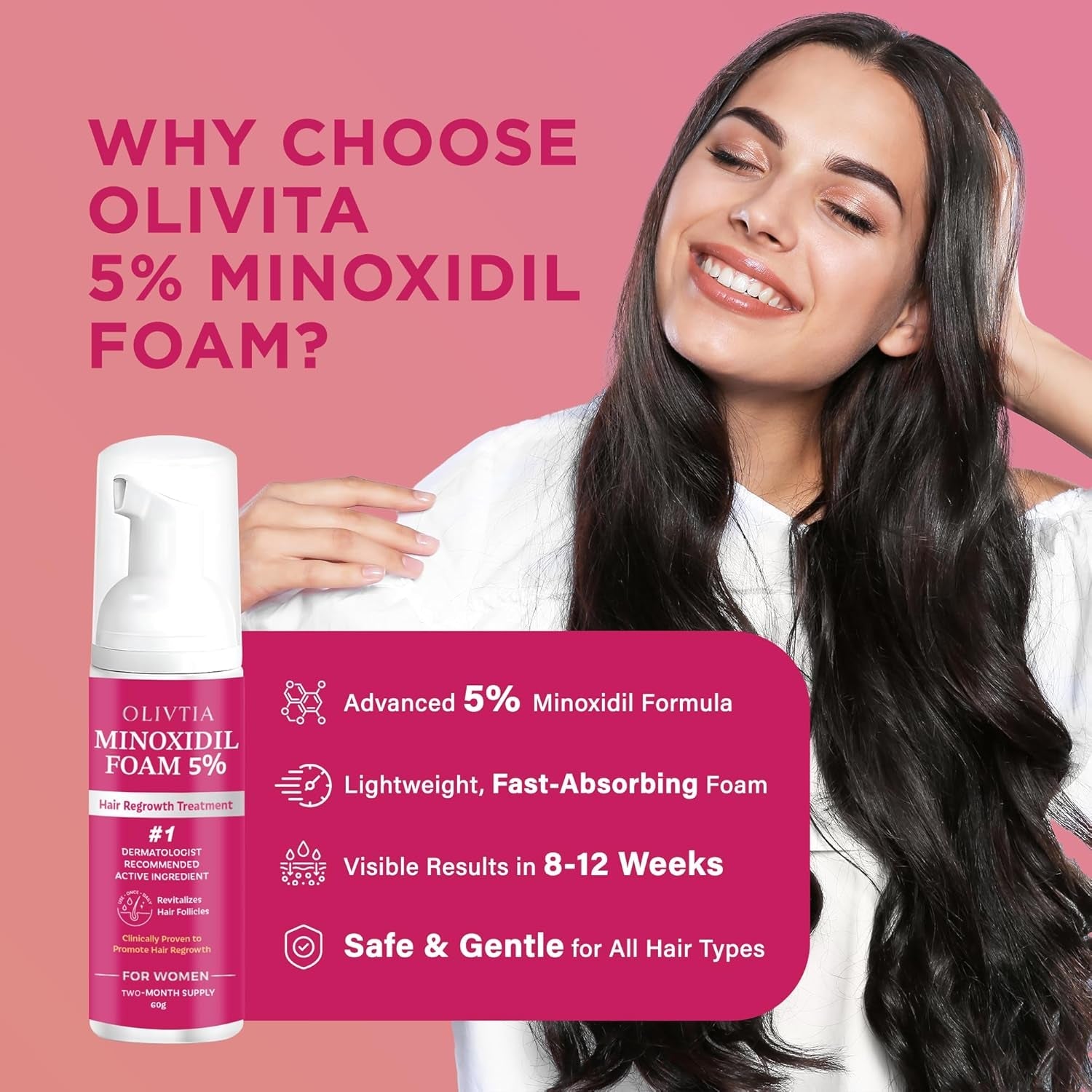5% Minoxidil Foam for Women Hair Growth: Extra Strength Hair Regrowth Treatment – Revitalize Hair Follicles & Regrow Thicker, Fuller Hair – Hair Loss Solution