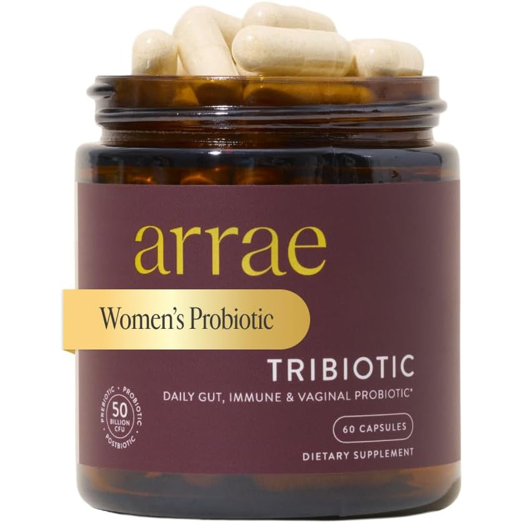 Arrae Tribiotic Women's Probiotic – 60 Capsules | Pre, Pro & Postbiotics | Vaginal pH Balance, Gut, Immune & Feminine Health Support