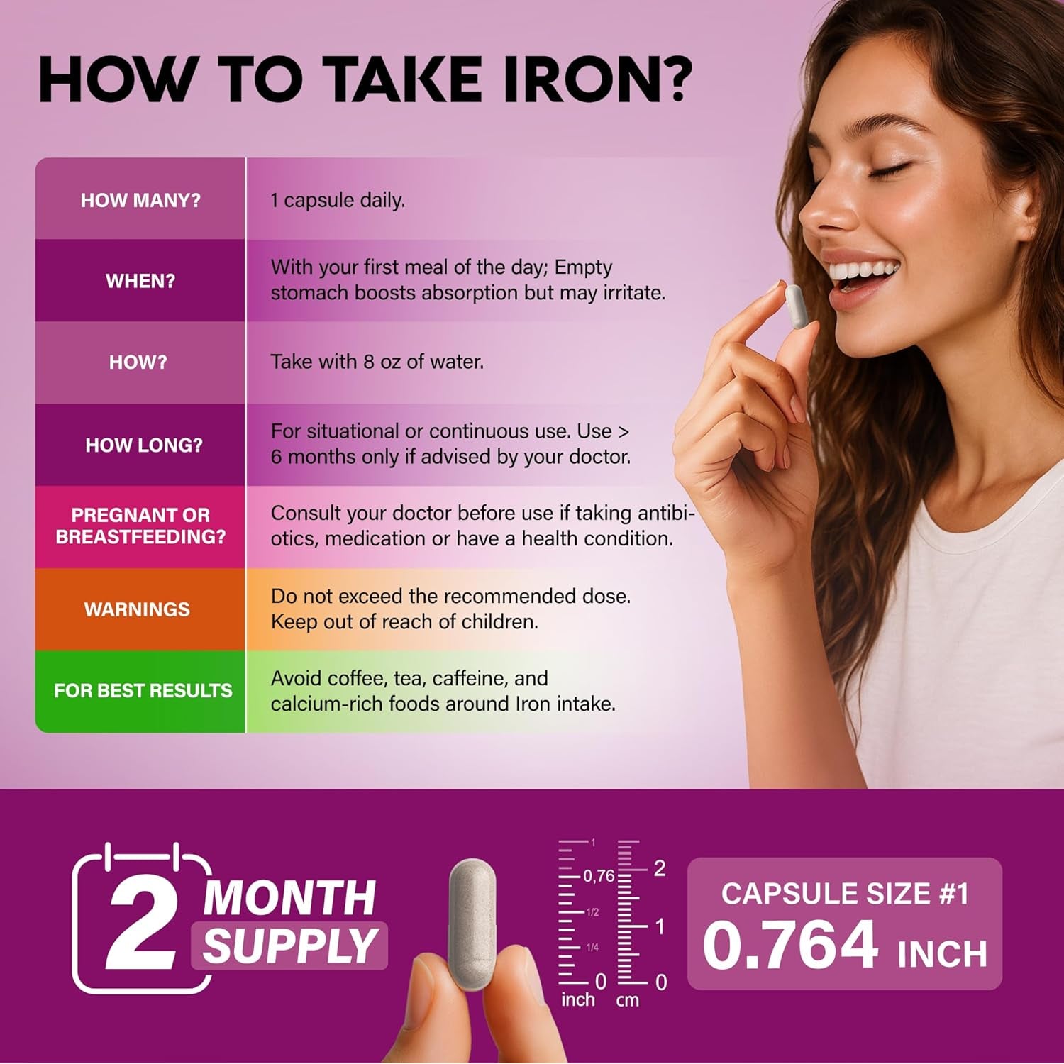 NUTRAHARMONY Gentle Iron Supplement for Women — 60 Capsules | Non-Constipating, High-Absorption Formula | Vegan