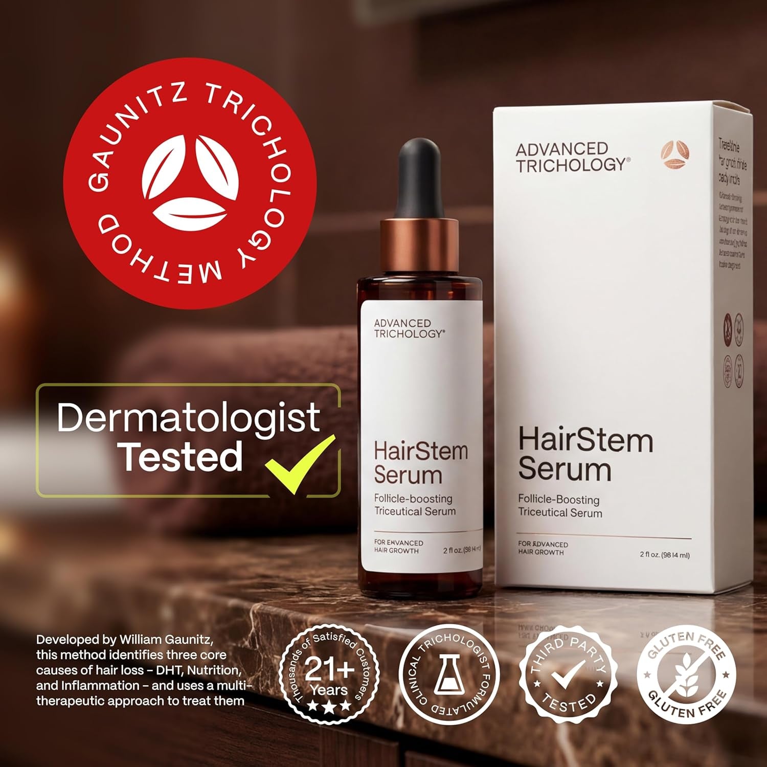 Hairstem Follicle-Boosting Triceutical Serum for Thicker Fuller Hair | Triple-Action, Multi-Zonal Topical Serum for Hormonal, Nutritional, and Inflammatory-Related Hair