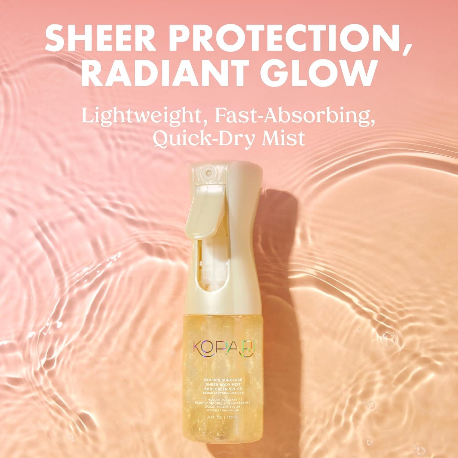 Kopari Golden SunGlaze Sheer Body Mist Sunscreen SPF 50 – 150ml | Lightweight, Hydrating Sun Protection