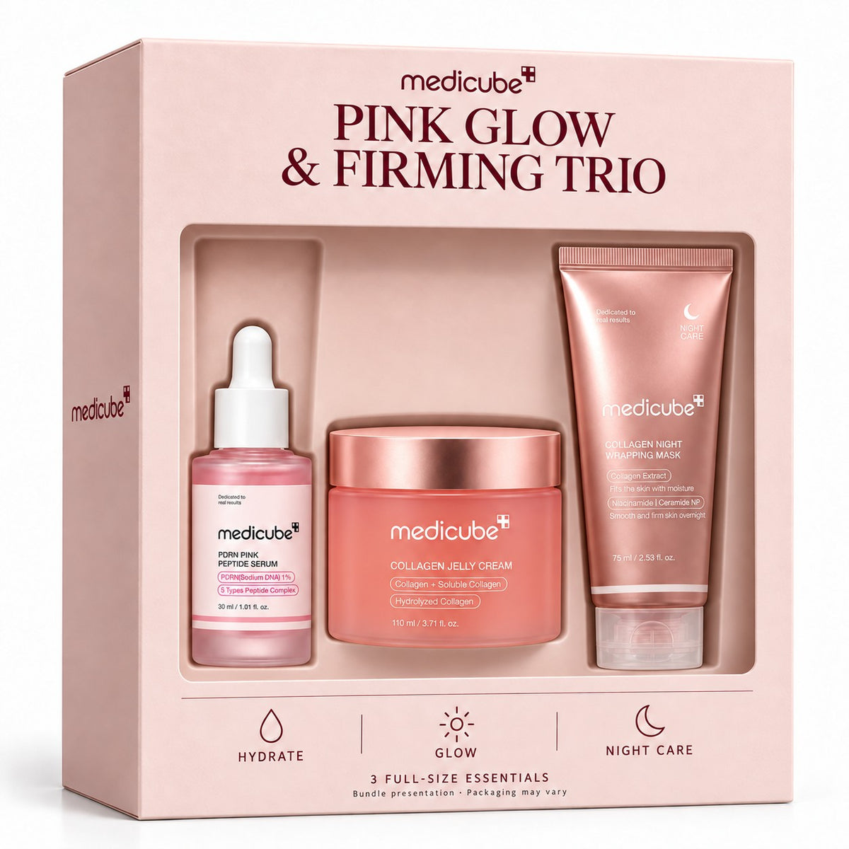 medicube Pink Glow & Firming Trio – Pink Peptide Serum, Jelly Cream & Wrapping Mask