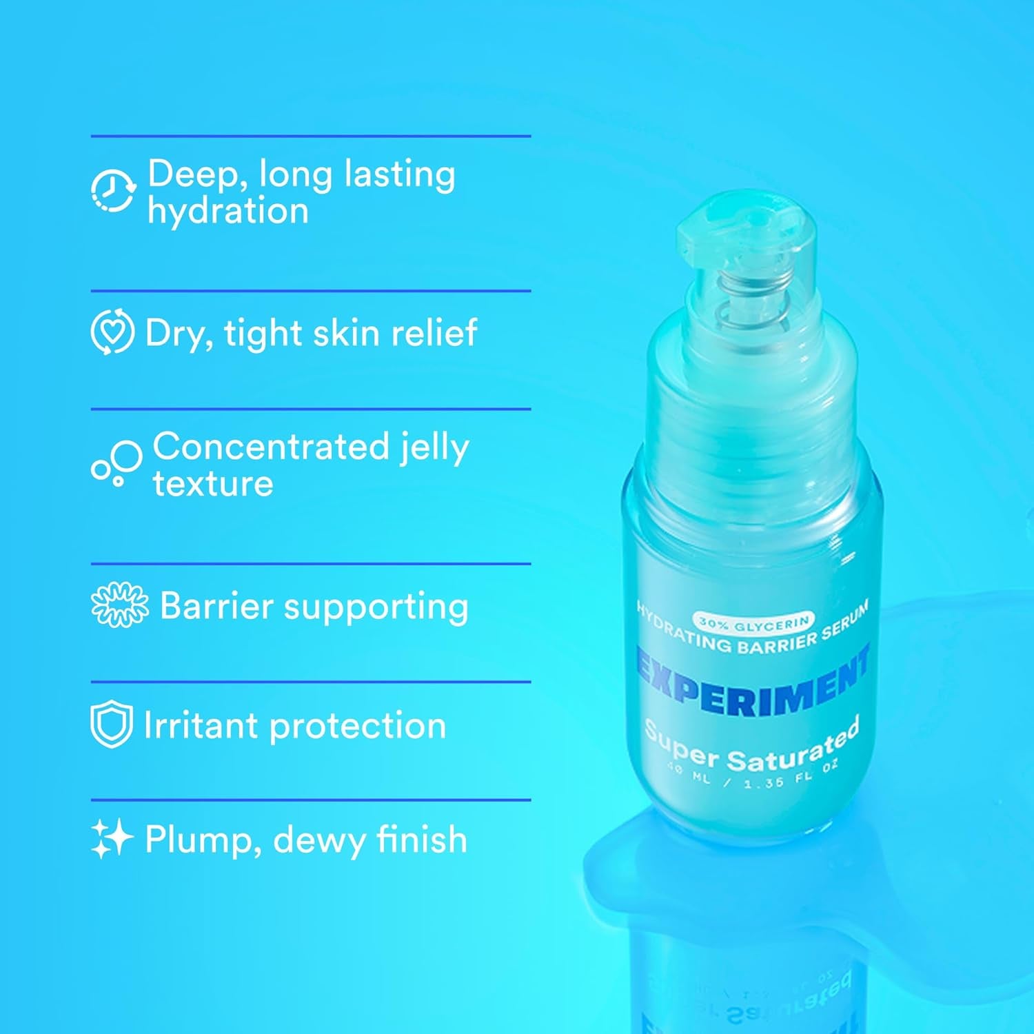 Experiment Super Saturated Ultra Hydrating Barrier Serum - 30% Glycerin, Polyglutamic Acid + Prickly Pear for Intensive Moisture, Plump + Dewy Skin, 1.35 FL OZ - Hydrating Serum for All Skin Types