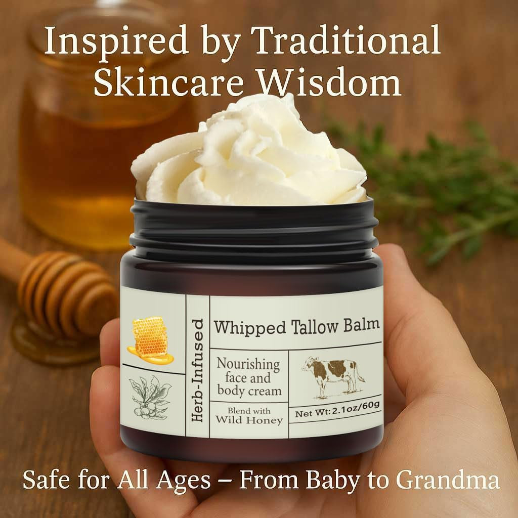 URQT Organic Grass-Fed Whipped Beef Tallow & Honey Balm – Face & Body | Deep Hydration | Natural Skin Care for Soft & Supple Skin
