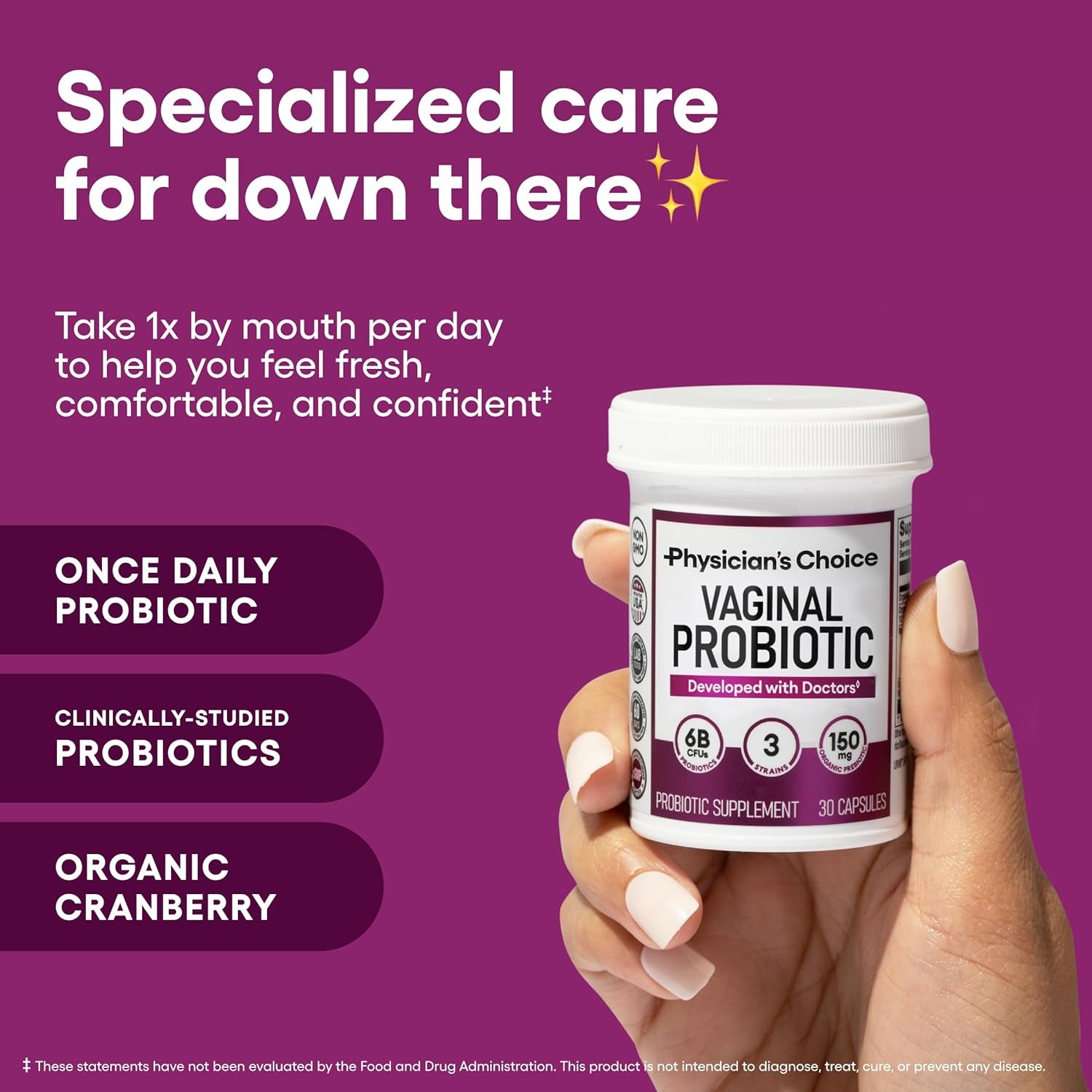 Physician's Choice Vaginal Probiotics – 6 Billion CFU, Cranberry & Prebiotics for pH Balance & Feminine Health | 60 Capsules