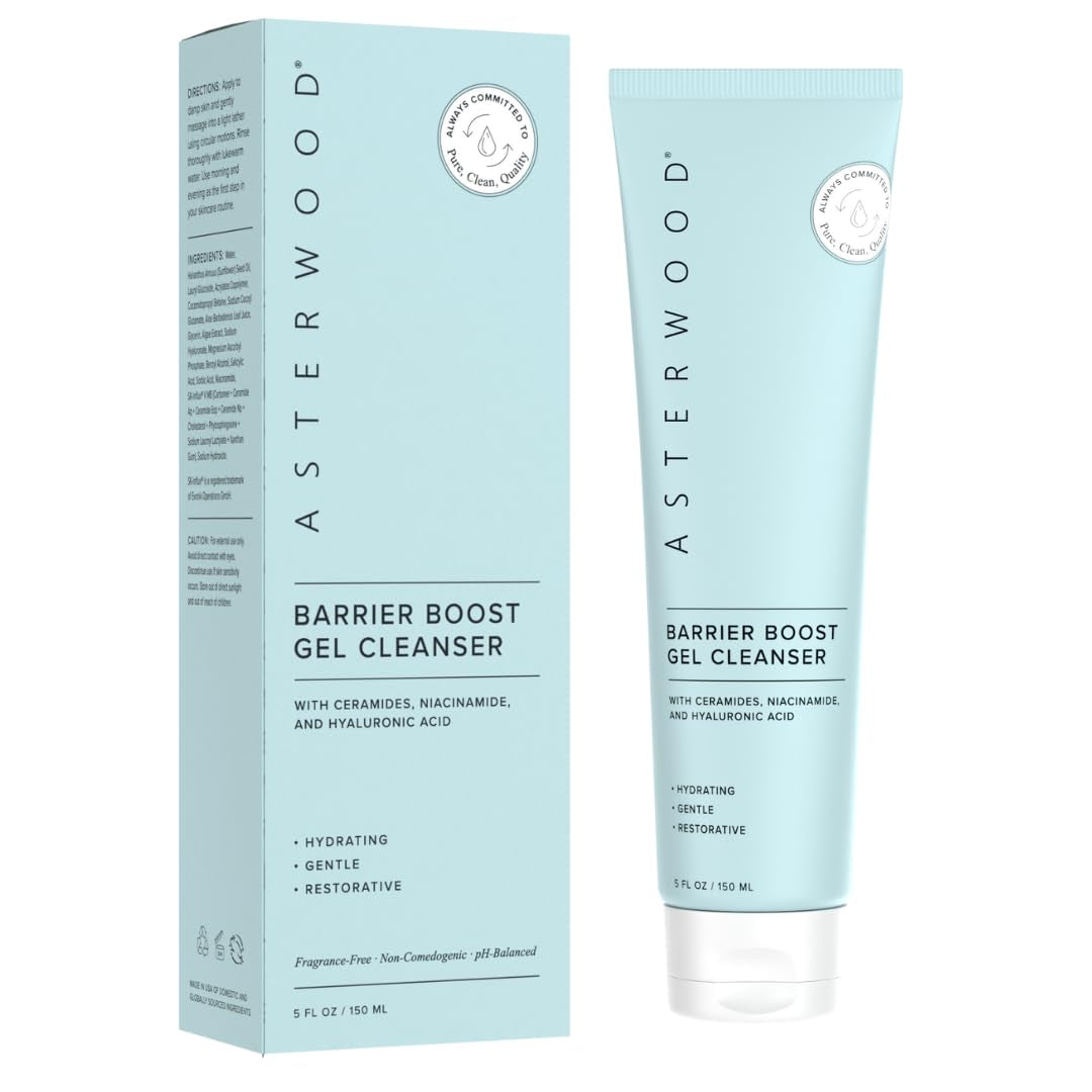 Asterwood Gel Cleanser for Skin Barrier Repair - Hyaluronic Acid Face Wash with Ceramides & Niacinamide - Gentle Facial Cleanser to Remove Makeup & Excess Oil - Hydrating, Fragrance-Free - 5 Fl Oz