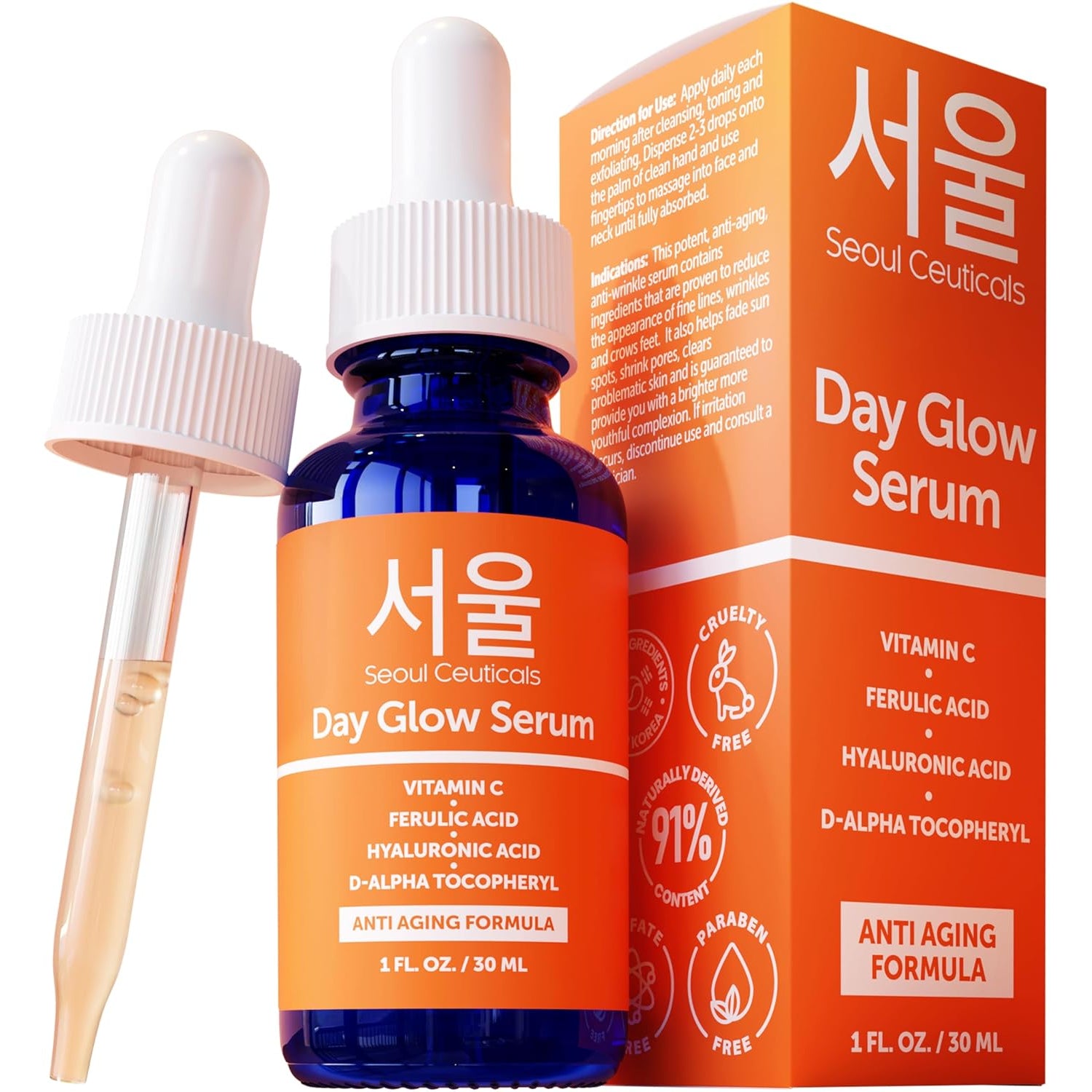 SeoulCeuticals 20% Vitamin C Serum – CE Ferulic Acid & Hyaluronic Acid for Brightening & Anti-Ageing | Korean Skincare | 30ml