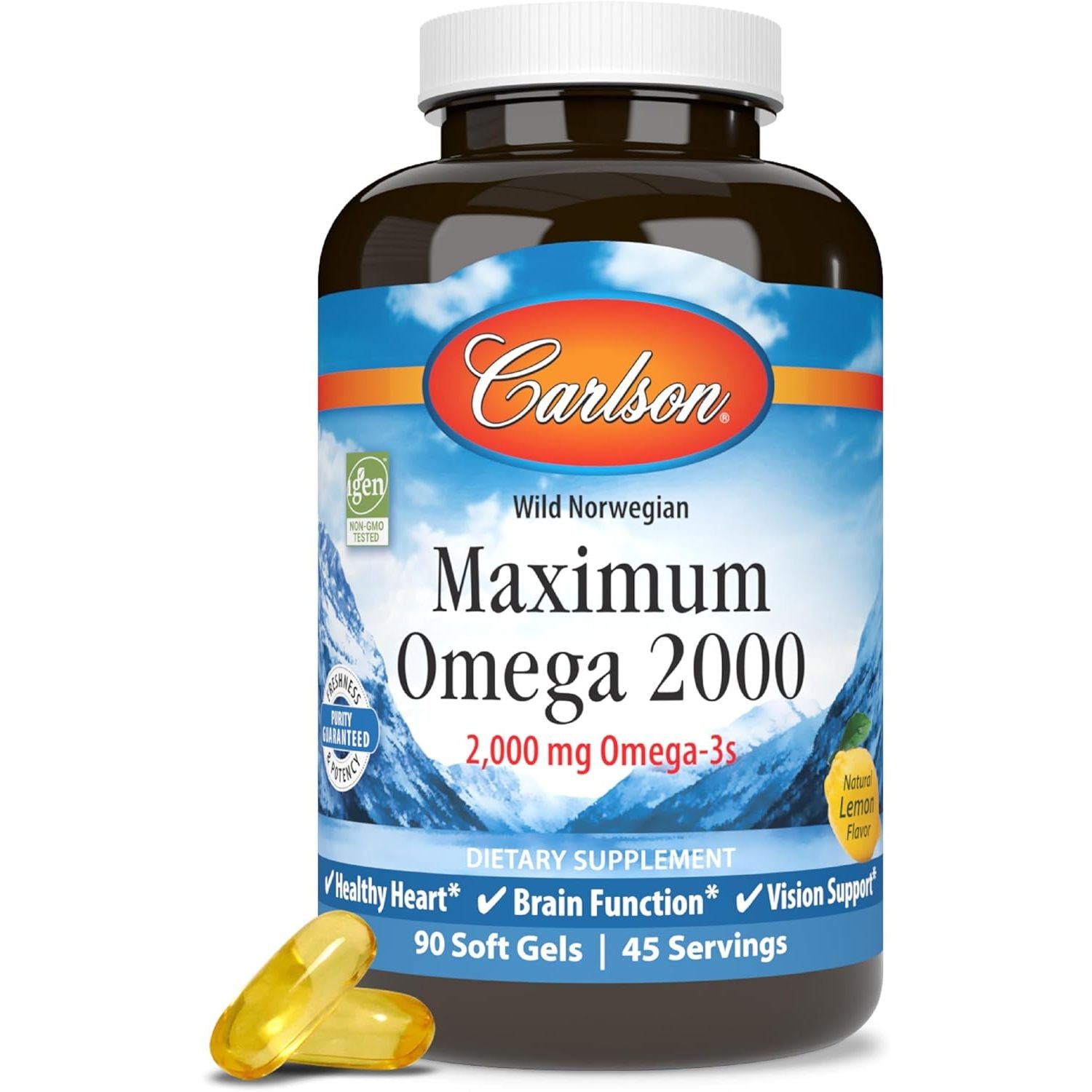 '- Maximum Omega 2000, 2000 Mg Omega-3S, Healthy Heart, Brain Function & Vision Support, Lemon, 90 Soft Gels
