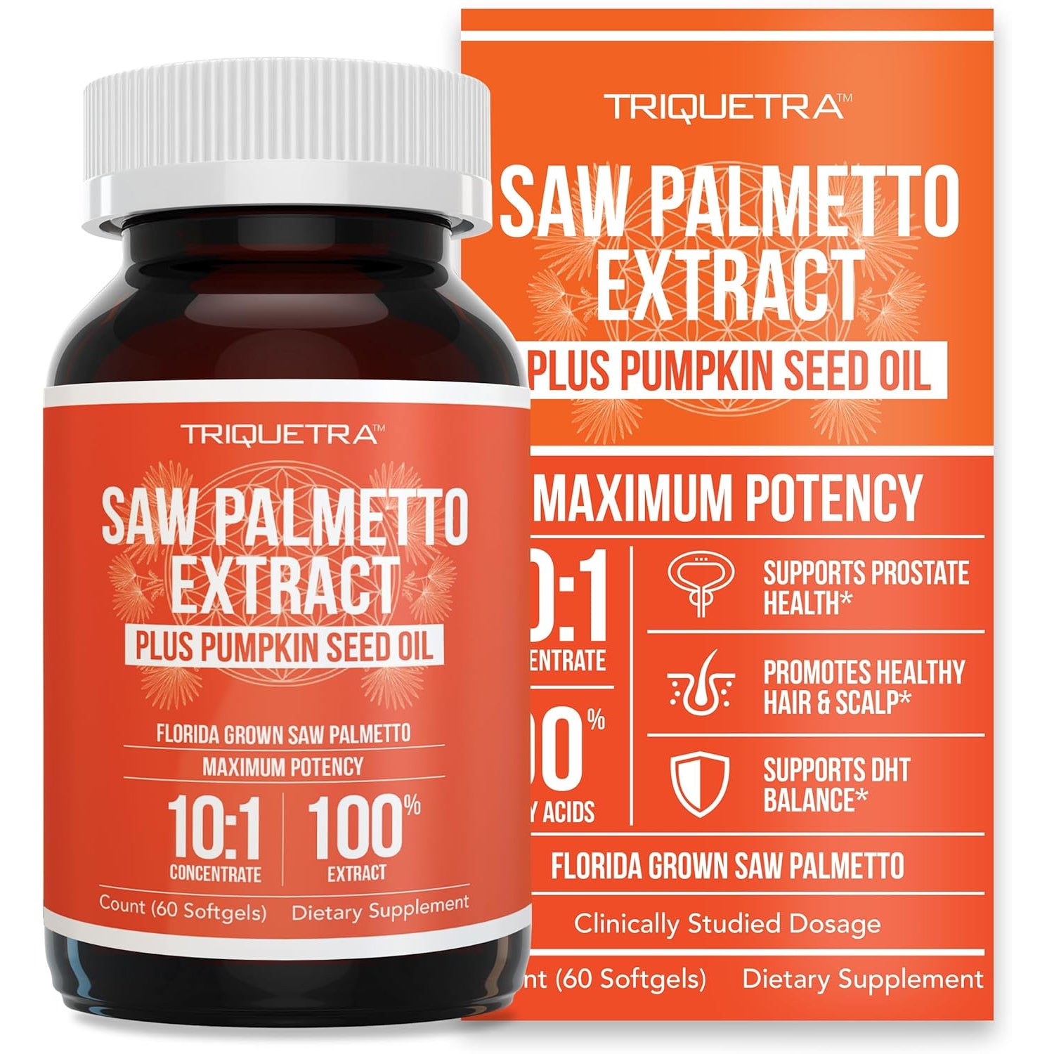 Saw Palmetto Extract – 10X Potency, Pharmaceutical Grade Strength - plus Pumpkin Seed Oil - Supports Prostate Health, Relieves Urination Issues, Supports Hair Growth, DHT Blocker – 60 Softgels