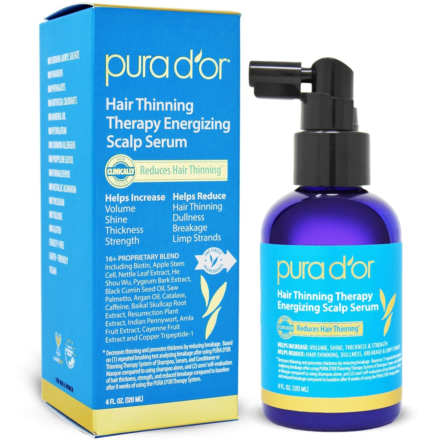 PURA D'OR Hair Thinning Therapy Scalp Serum – Copper Peptides, Biotin, Catalase & DHT Balance for All Hair Types | 120ml