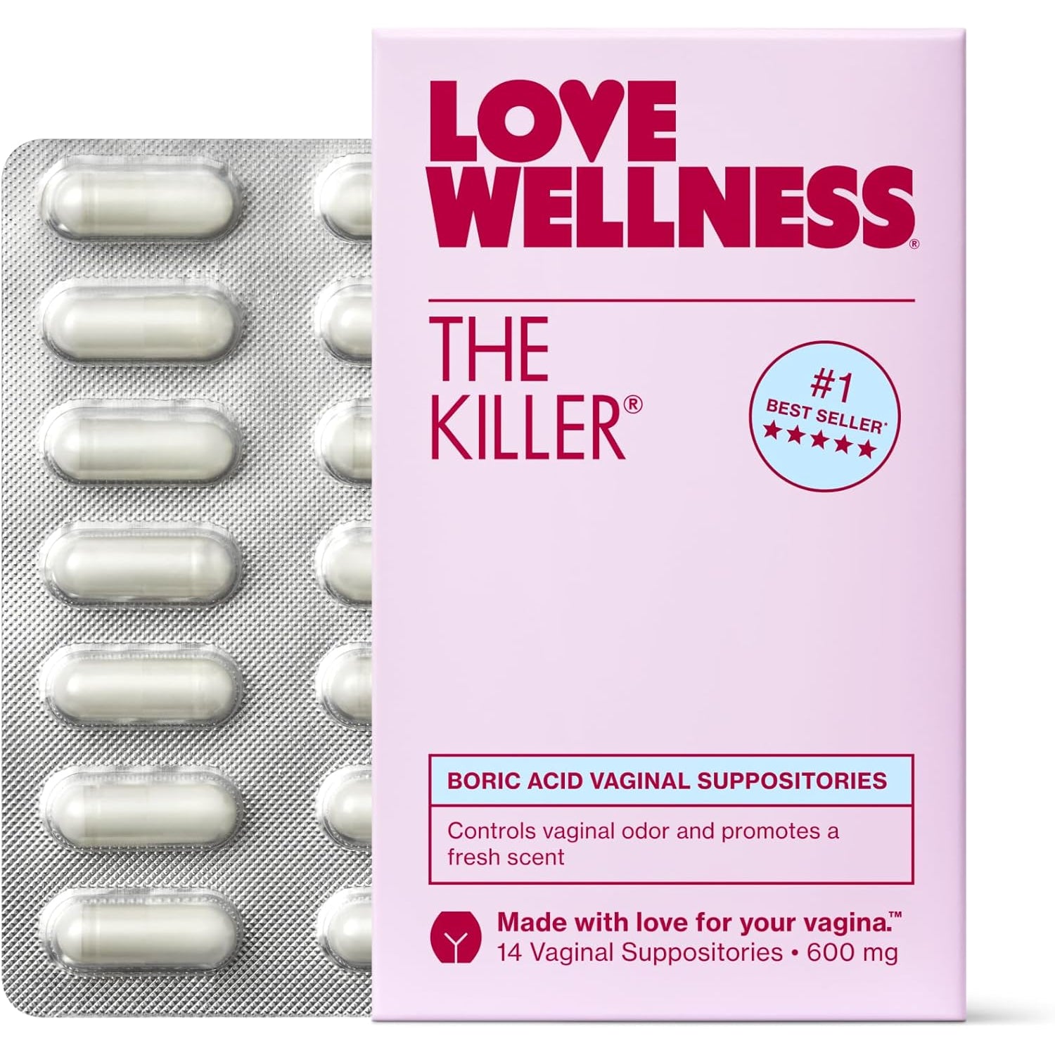 Love Wellness The Killer Boric Acid Suppositories – Fast-Acting pH Balance & Vaginal Odour Control | Fragrance-Free | 14 Count
