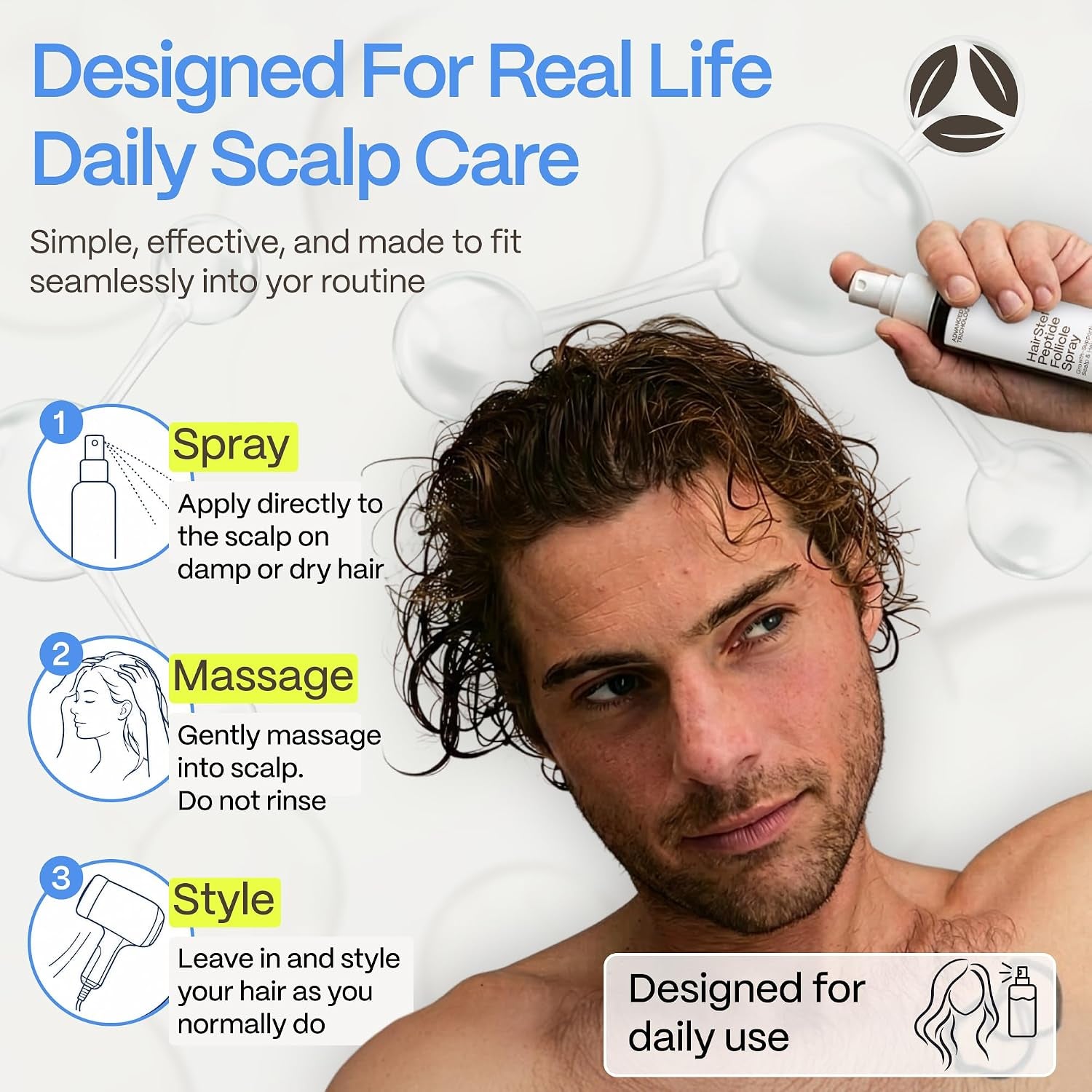 Advanced Trichology Hairstem™ Peptide Spray for Thicker, Fuller-Looking Hair | Leave-In Post-Shower Scalp Spray with Peptides, Rice Protein & Prebiotics | Lightweight, Non-Greasy Volumizing Hair Spray