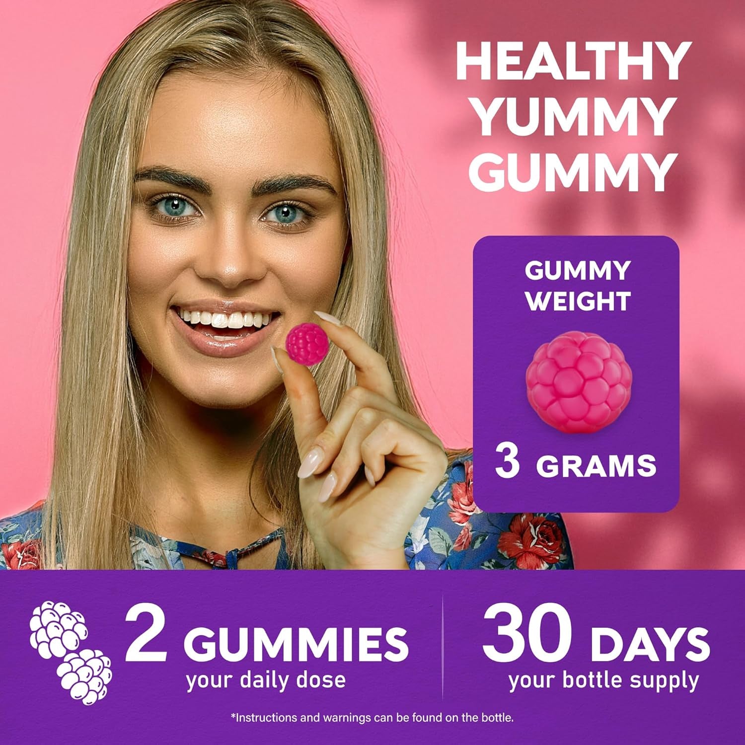NUTRAHARMONY Biotin, Collagen & Hyaluronic Acid Gummies | Hair, Skin & Nail Support | Sugar-Free | 60 Count
