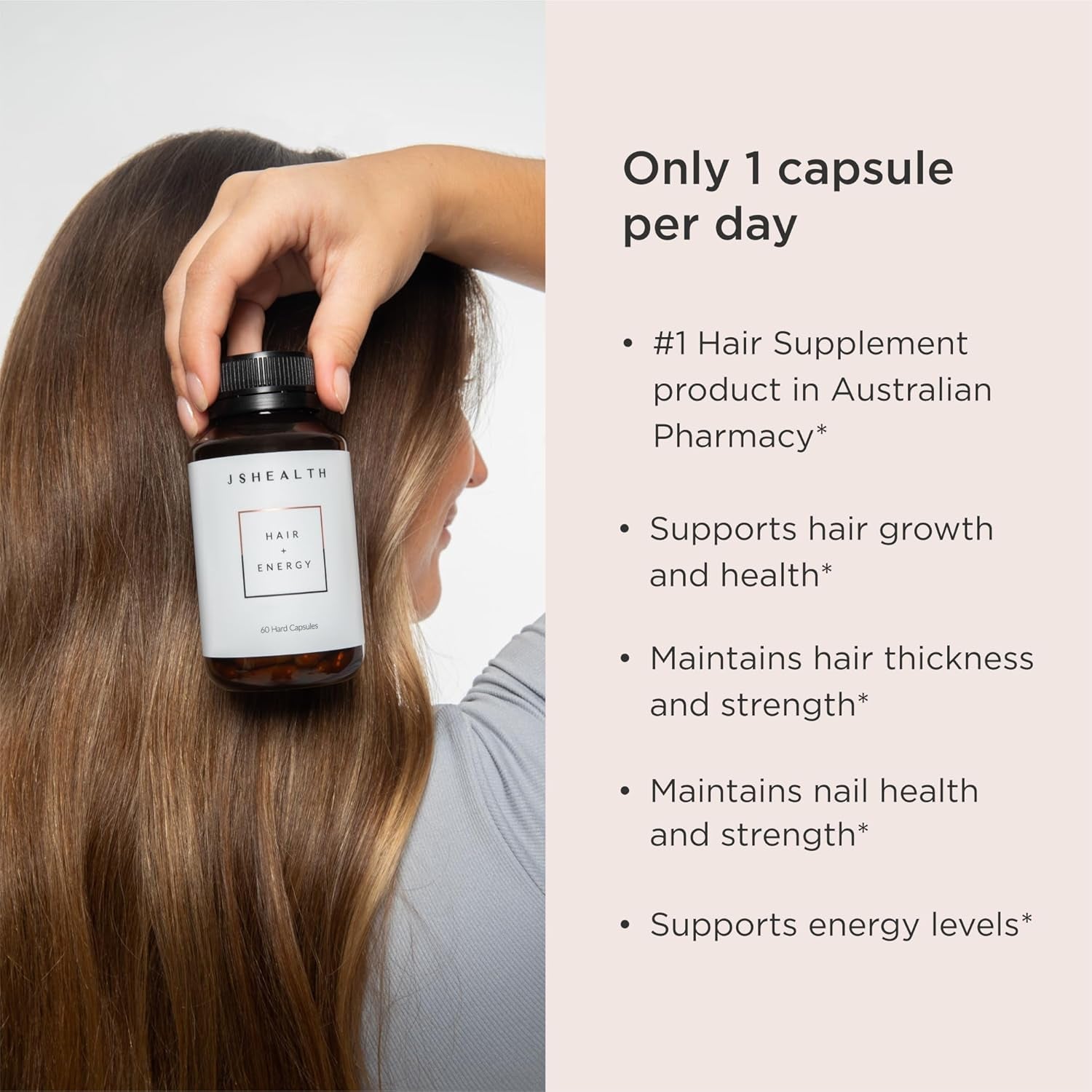 JSHealth Hair + Energy – 60 Capsules | Hair Growth & Energy Support with Iodine & Zinc