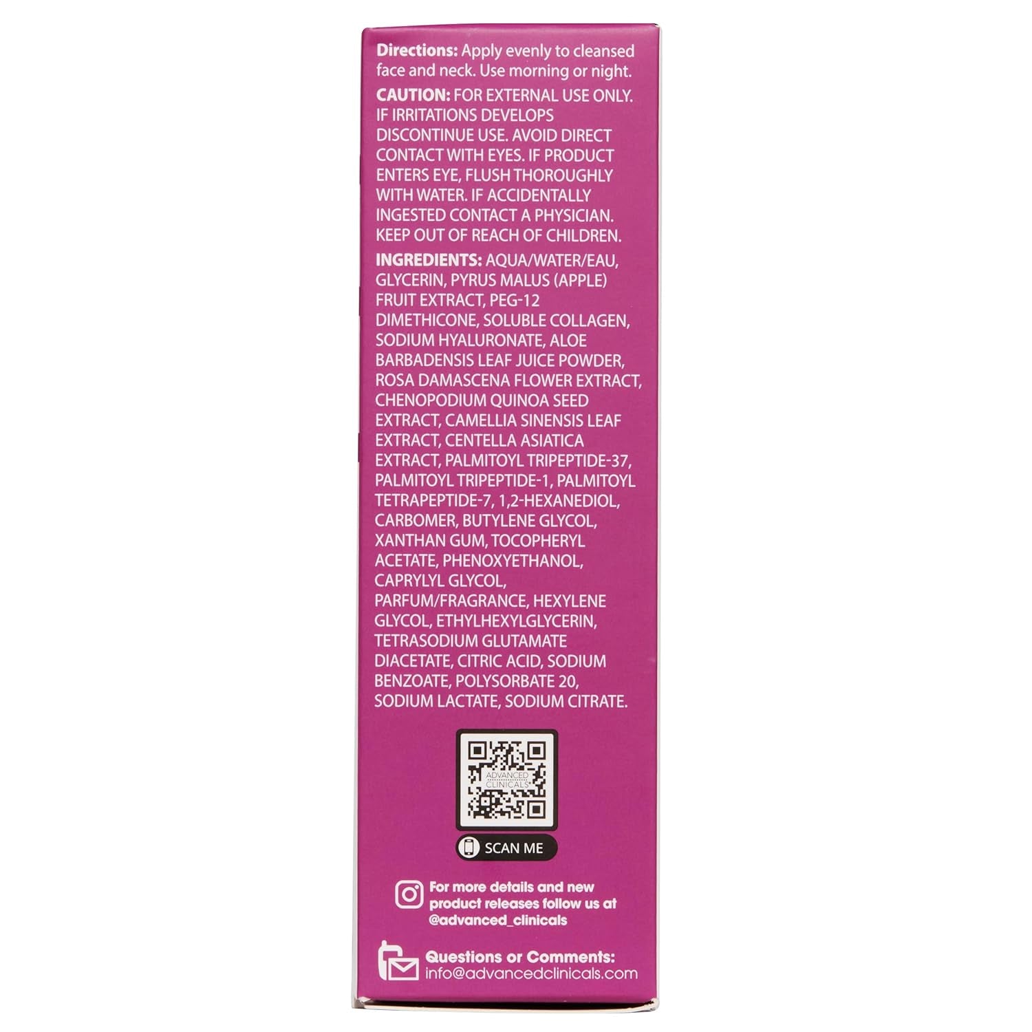 Advanced Clinicals Multi Peptides Serum for Face | Visible anti Aging Hydrating Collagen Peptide Facial Serum with Vitamin E Helps Improve Look of Wrinkles, Puffiness, & Uneven Skin Tone, 1.75 Fl Oz