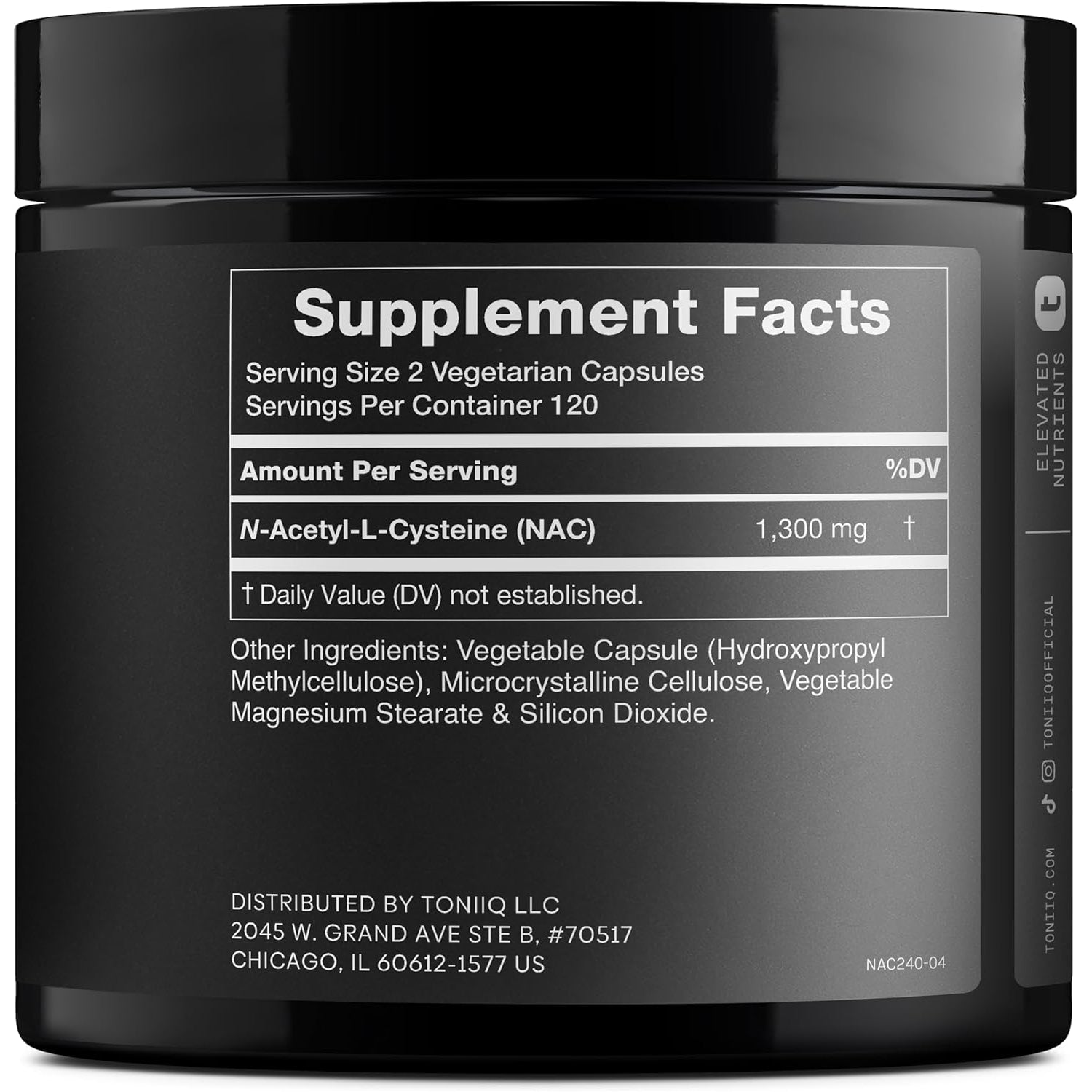 Toniiq 1300Mg NAC - 4 Month Supply - Min. 98%+ Tested Purity - Ultra High Strength Bioavailable NAC Cysteine Supplement - 240 Vegetarian N Acetyl Cysteine Capsules -Lab Tested TQ