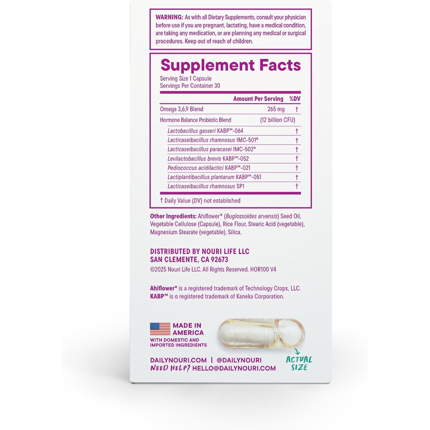 Daily Nouri Hormone Balance Probiotics for Women | Supports Healthy Estrogen Metabolism, Hormone & Cycle Health | Gut-Estrogen/Estrobolome Support | 7 Clinically Studied Strains + Plant-Based Omega