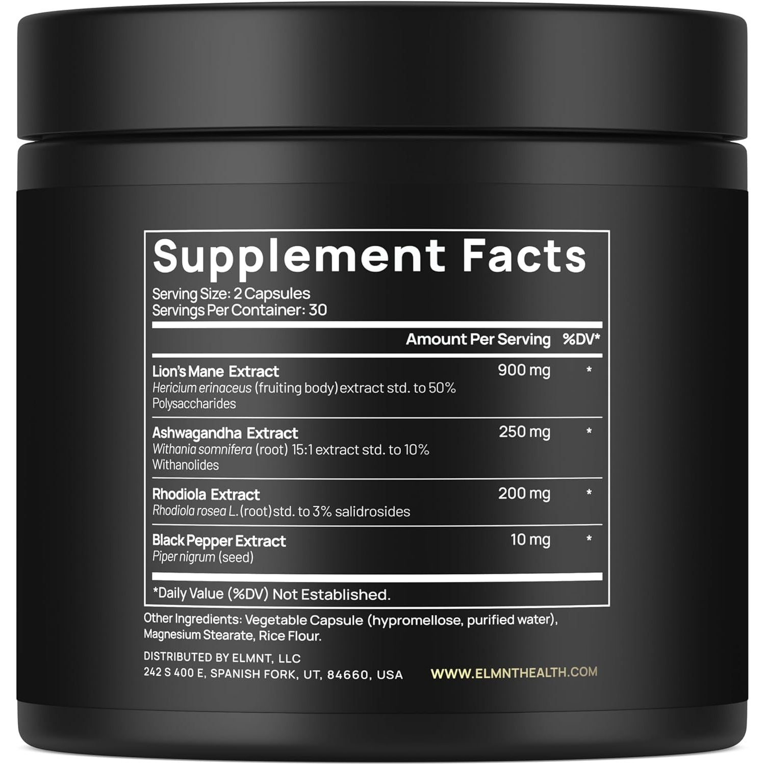 ELMNT 16X Lion's Mane Mushroom Extract – 50% Polysaccharides, Ashwagandha & Rhodiola Nootropic for Memory & Focus | Brain Health Supplement